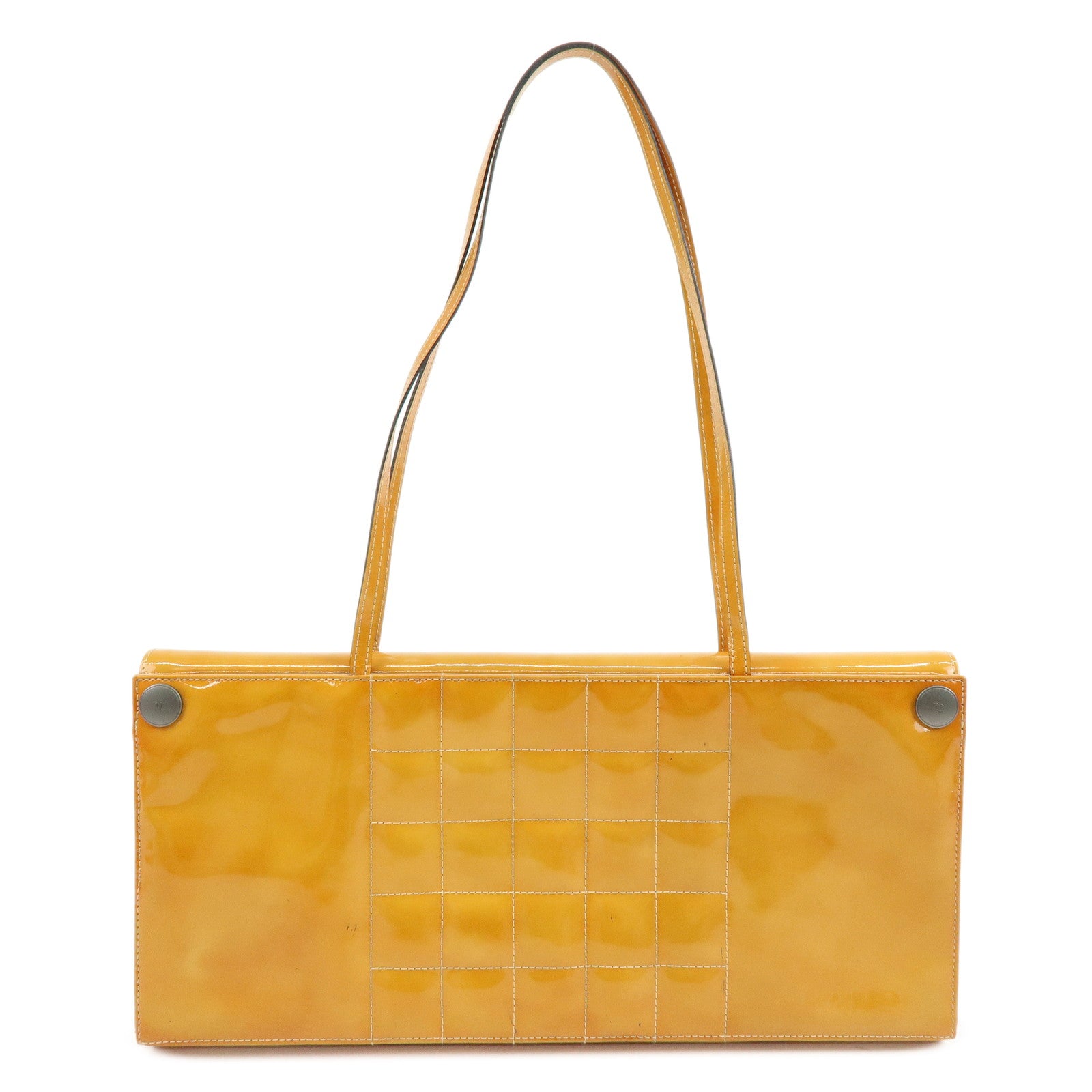 CHANEL Chocolate Bar Patent Leather Shoulder Bag Hand Bag Orange