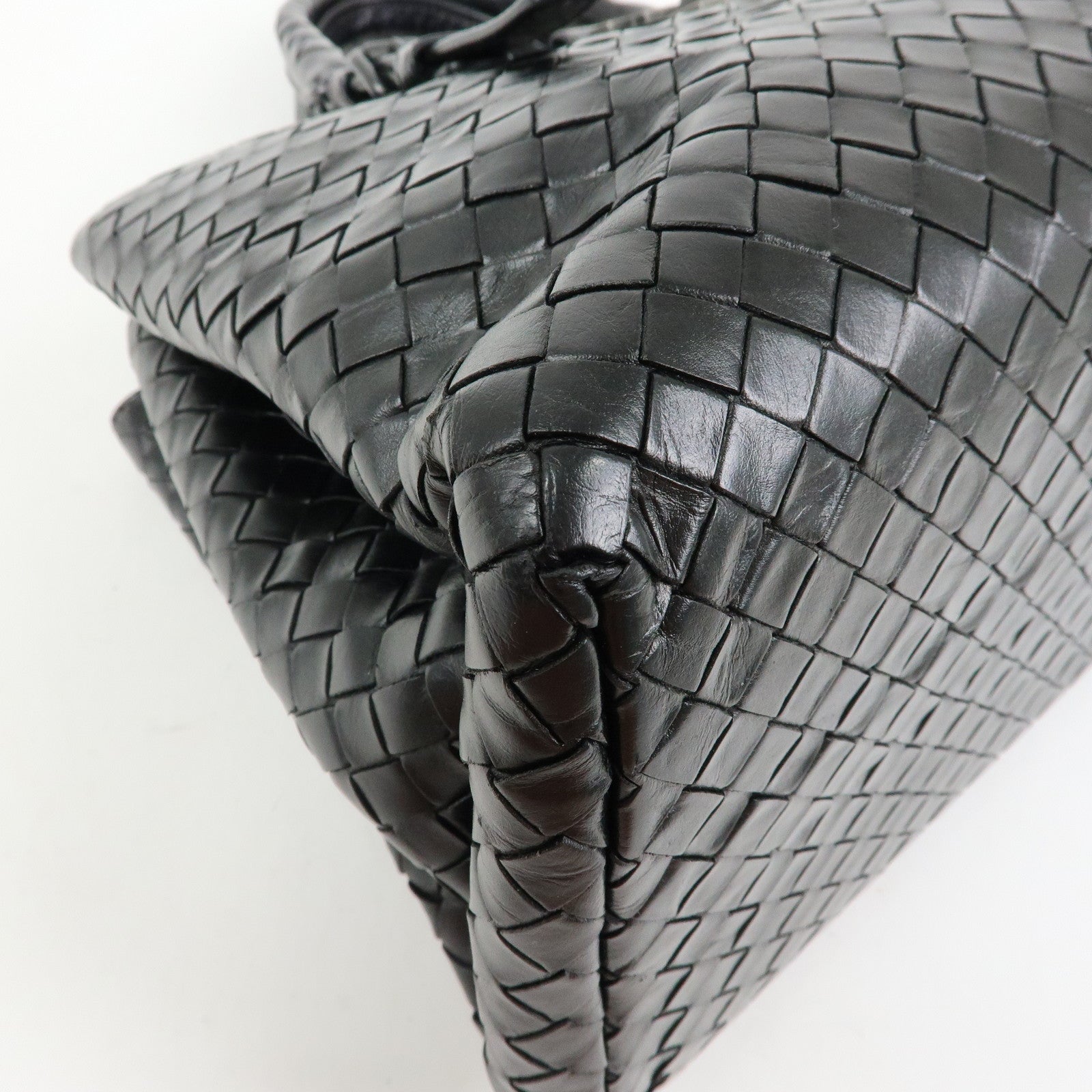 BOTTEGA VENETA Intrecciato Leather Hand Bag Roma Bag Black