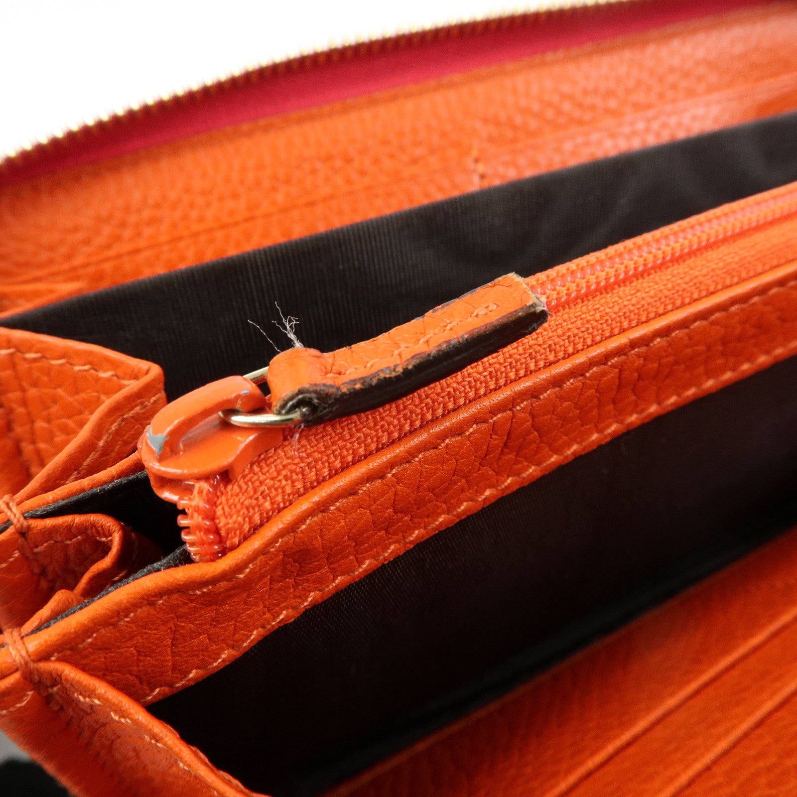 GUCCI Bamboo Leather Round Zippy Long Wallet Pink Orange 307984