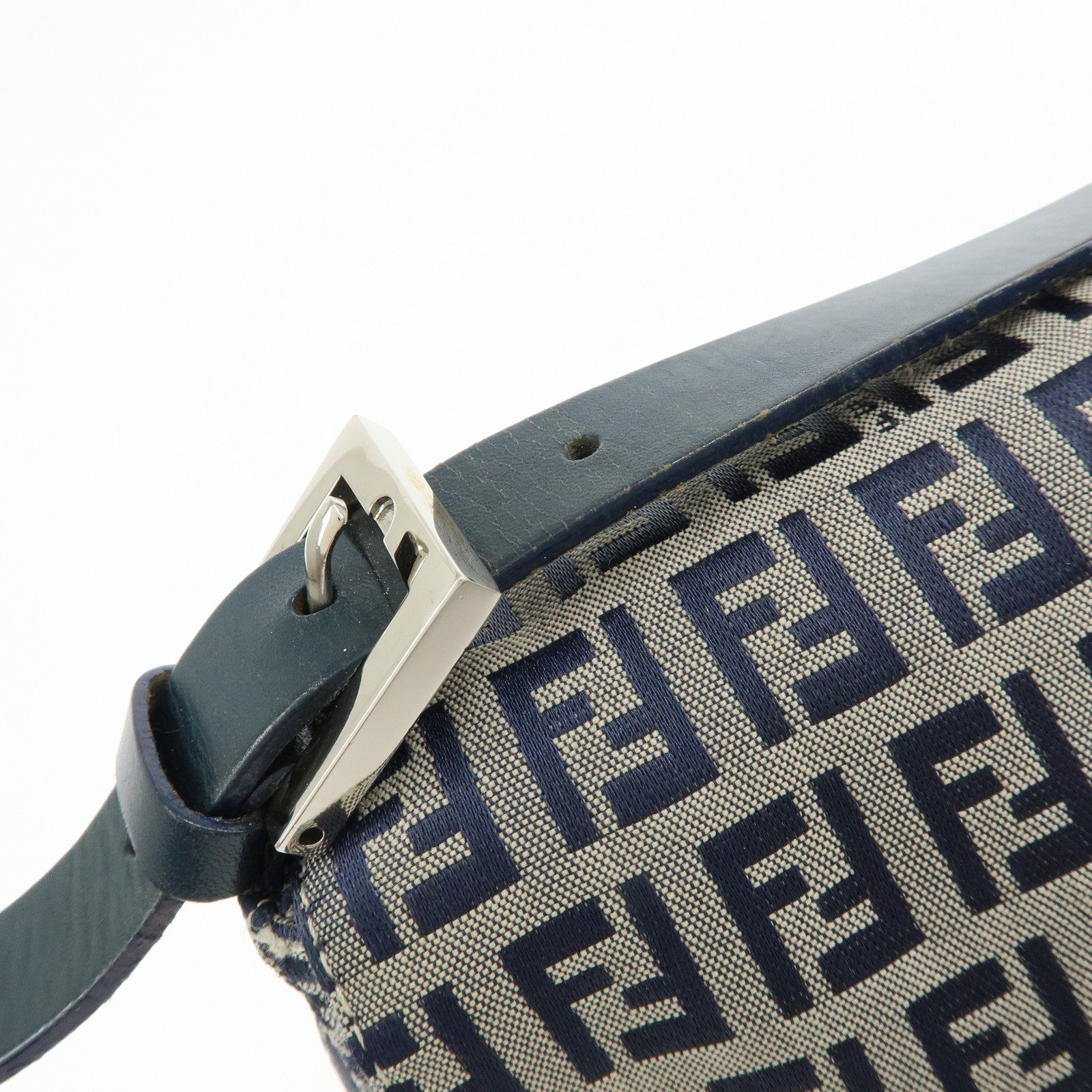 FENDI Mamma Baguette Zucchino Canvas Shoulder Bag Navy 26325
