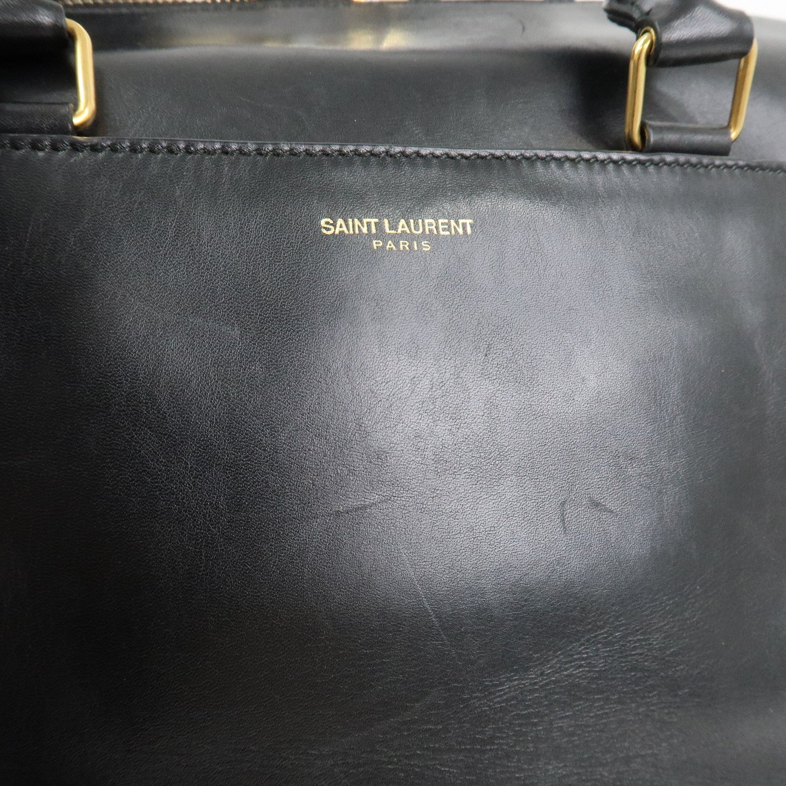 SAINT LAURENT PARIS Duffle 6 Leather 2Way Bag Hand Bag Black 322049