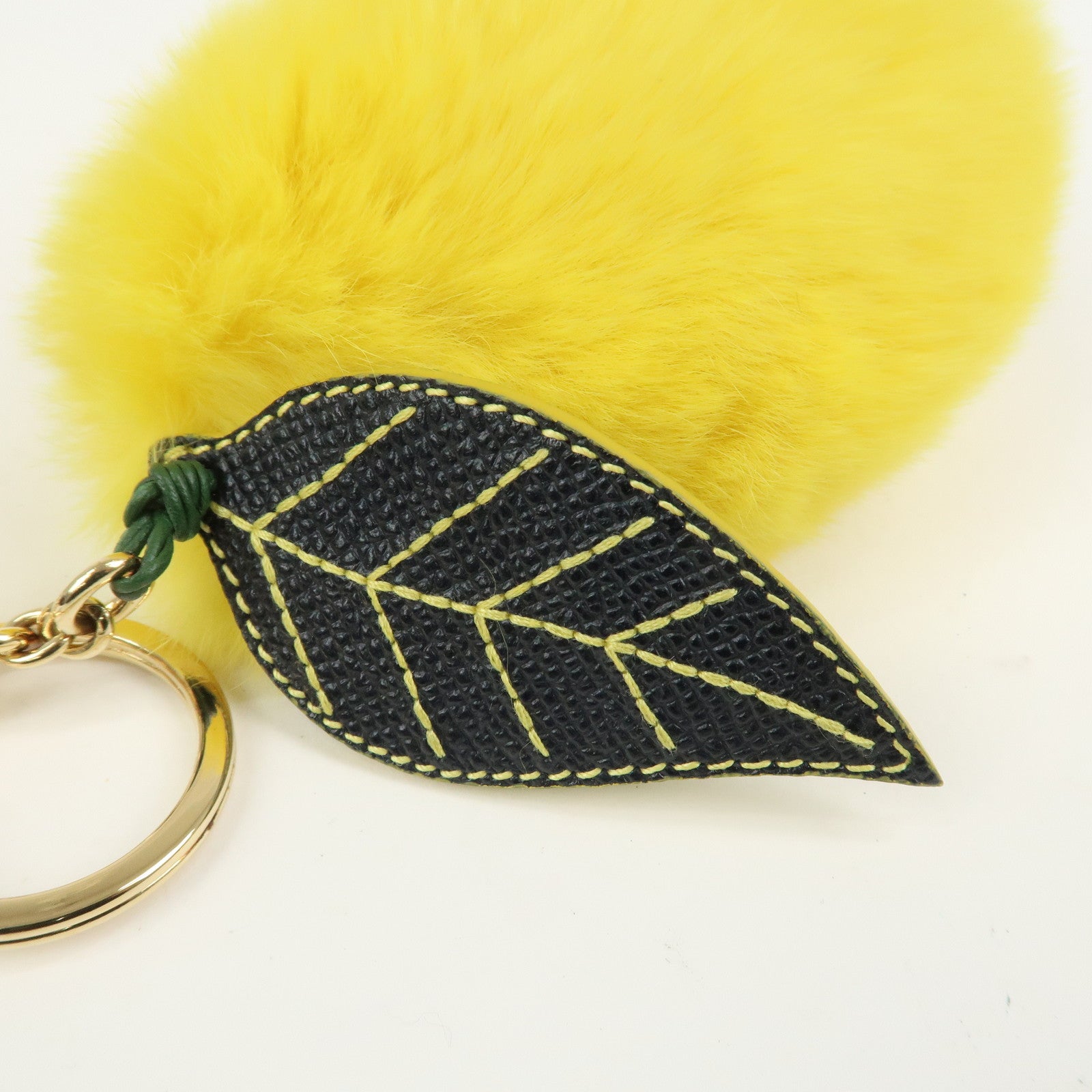 Dolce&Gabbana Citrus Fur Leather Bag Charm Key Holder Yellow
