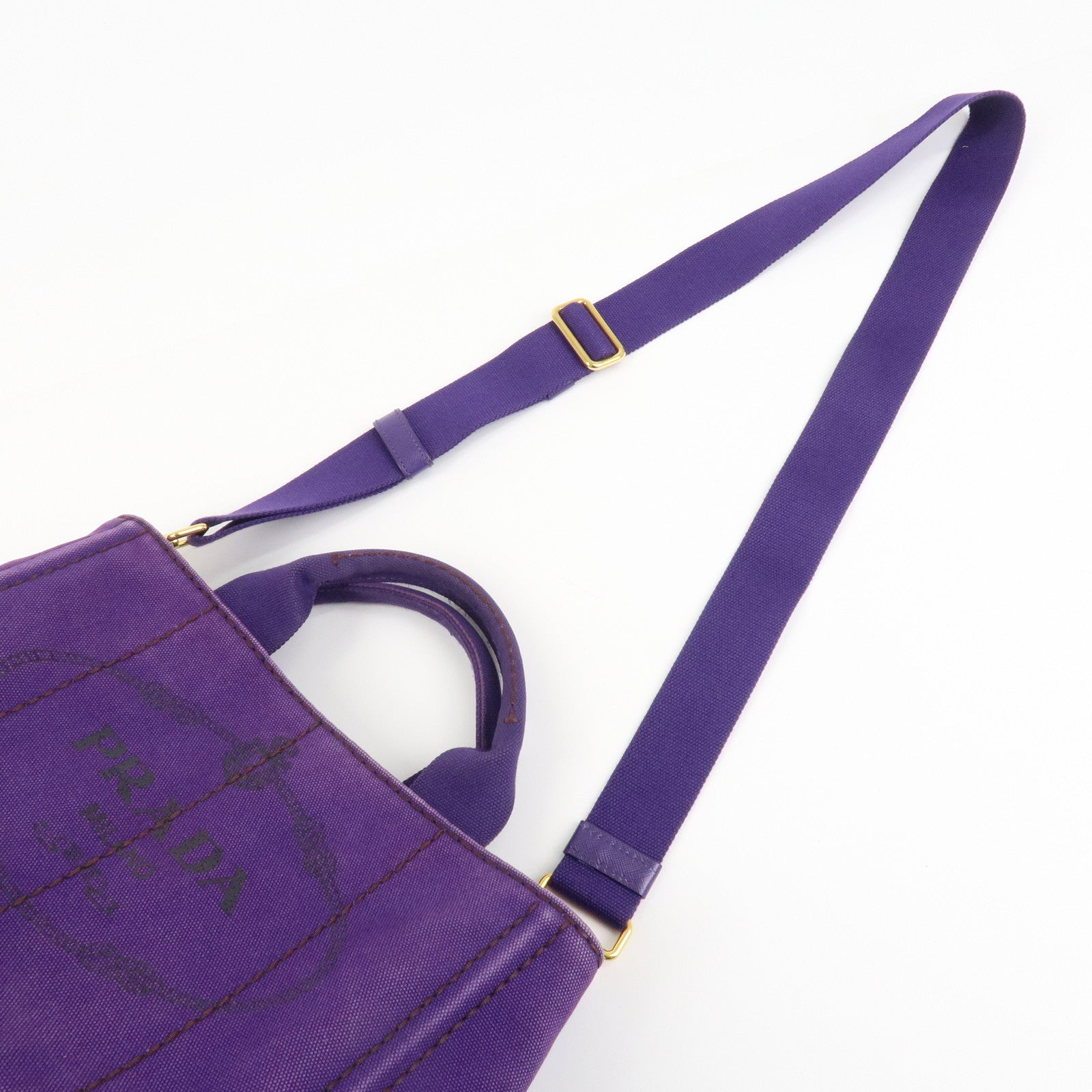 PRADA Logo Canapa Mini Canvas 2Way Tote Shoulder Bag Purple BN2439 Used