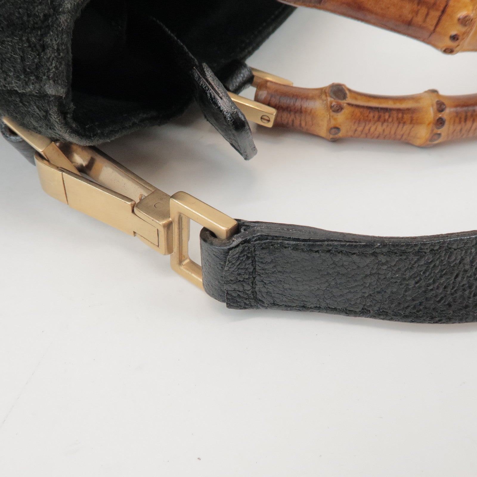 GUCCI Bamboo Suede 2Way Bag Hand Bag Shoulder Bag Black 0022122