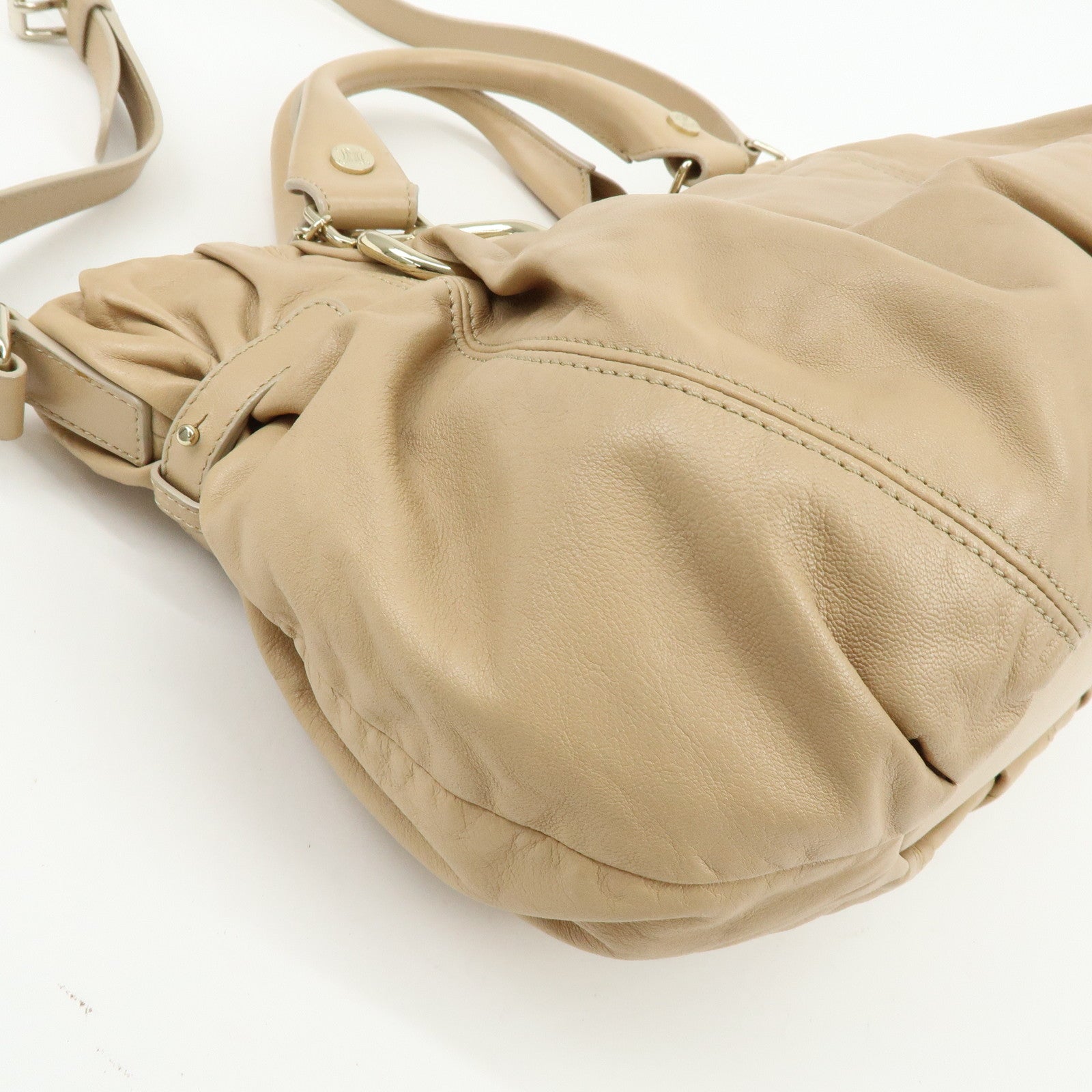 CELINE Macadam Leather 2WAY Bag Hand Bag Shoulder Bag Beige