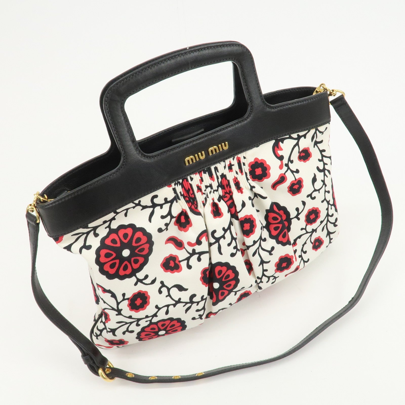 MIU MIU Flower Print 2Way Hand Bag Japan Limited White Black Red