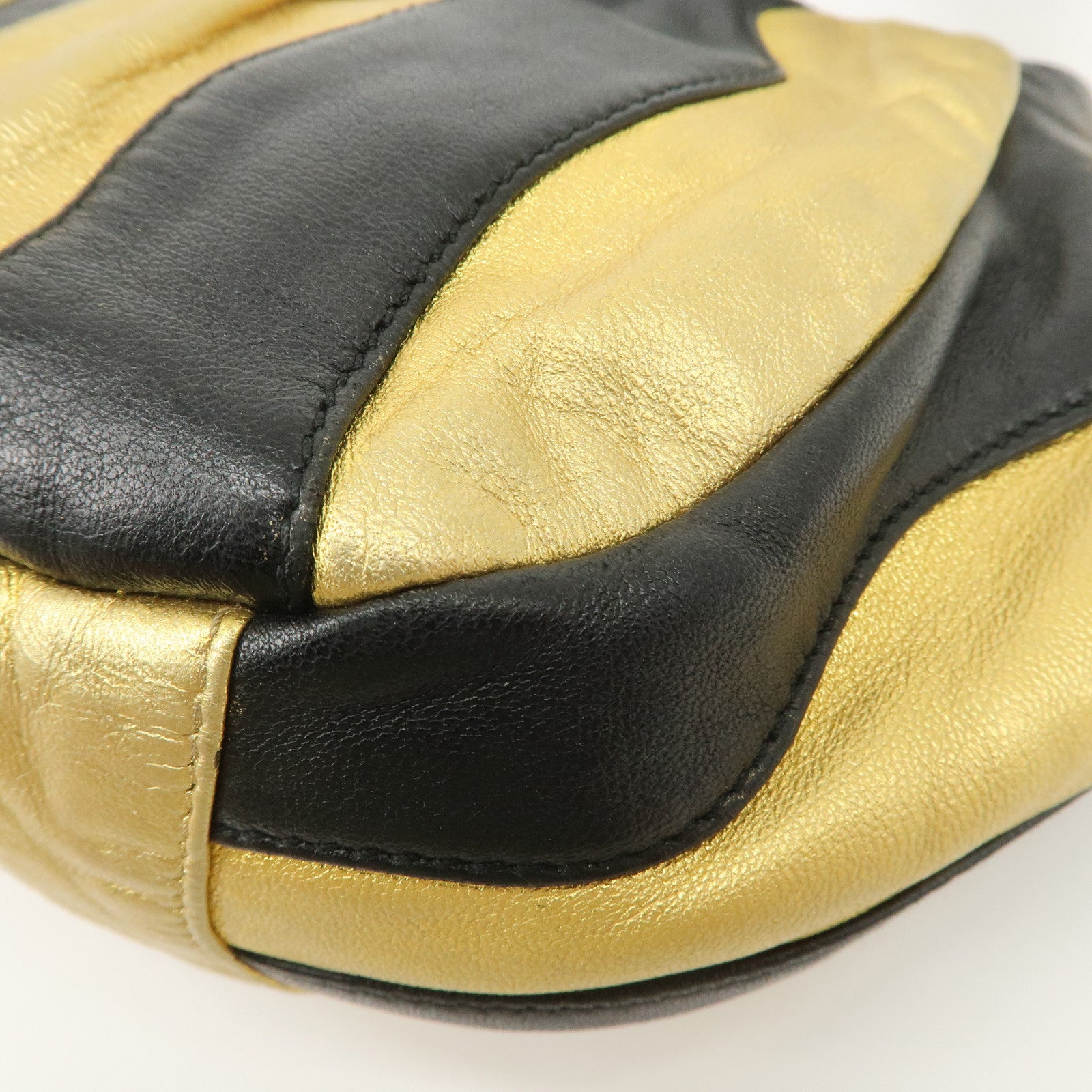 PRADA Leather Hand Bag Black Gold Hardware