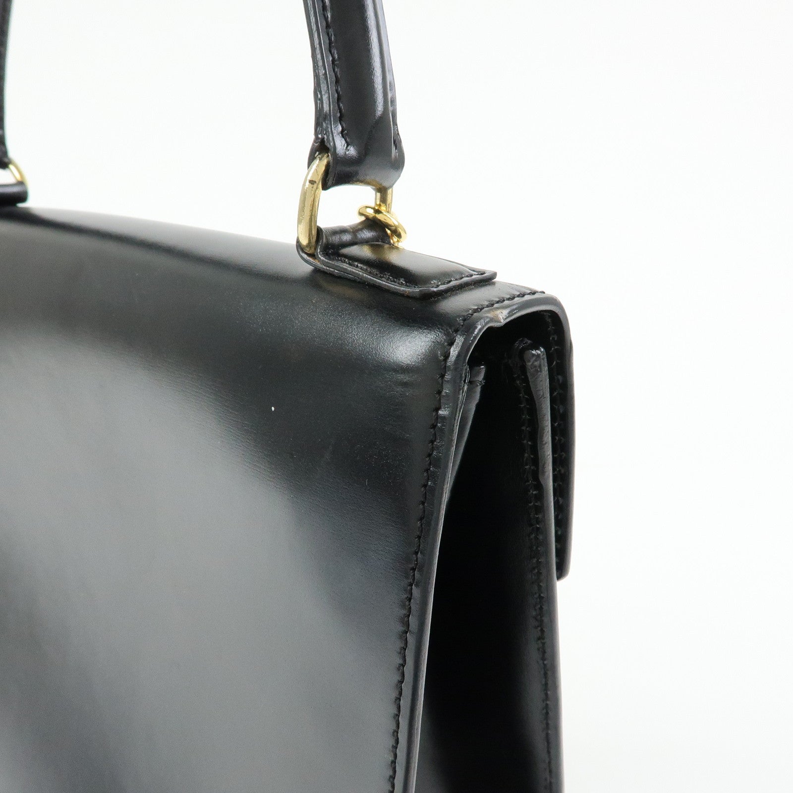 CELINE Leather Hand Bag Top-handle Bag Black Gold Chain