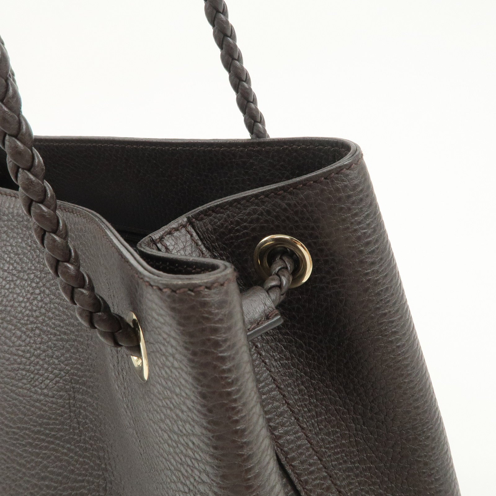 GUCCI Logo Leather Tote Bag Shoulder Bag Dark Brown 419689