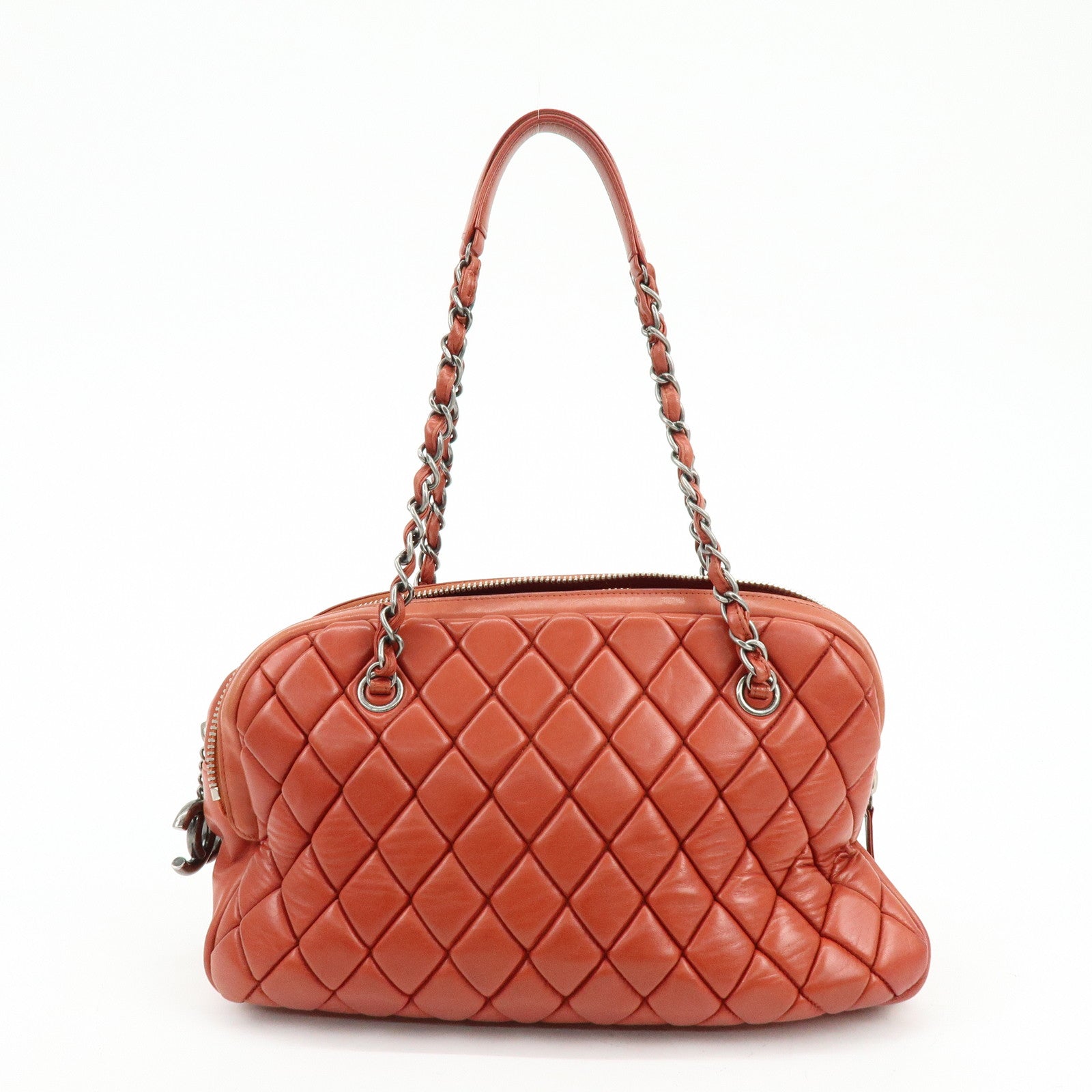CHANEL Matelasse COCO Mark Lamb Skin Shoulder Bag Red