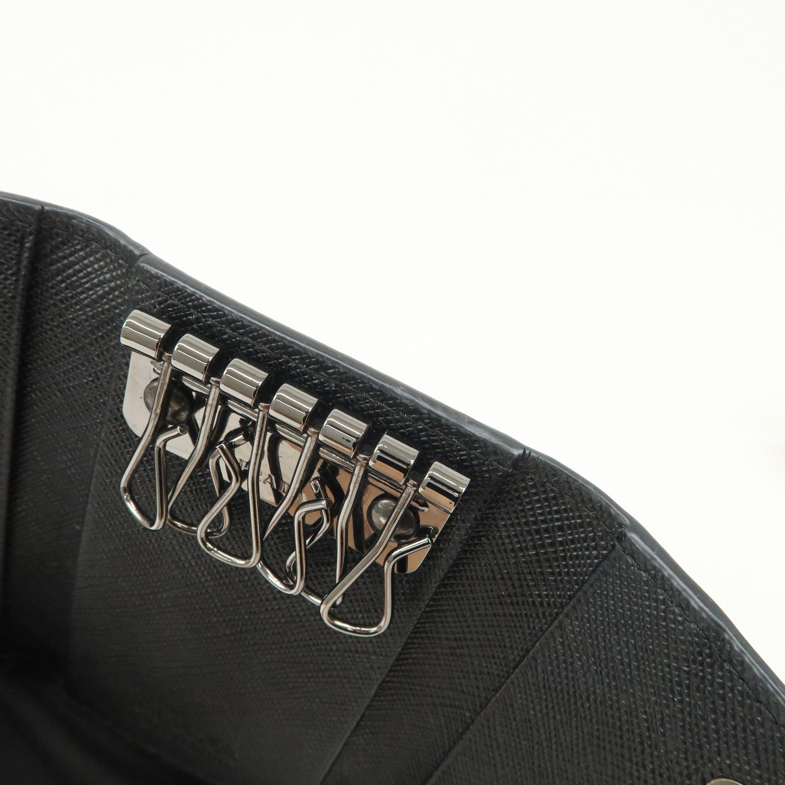 PRADA Logo Saffiano Leather 6 Rings Key Case Black 2PG222