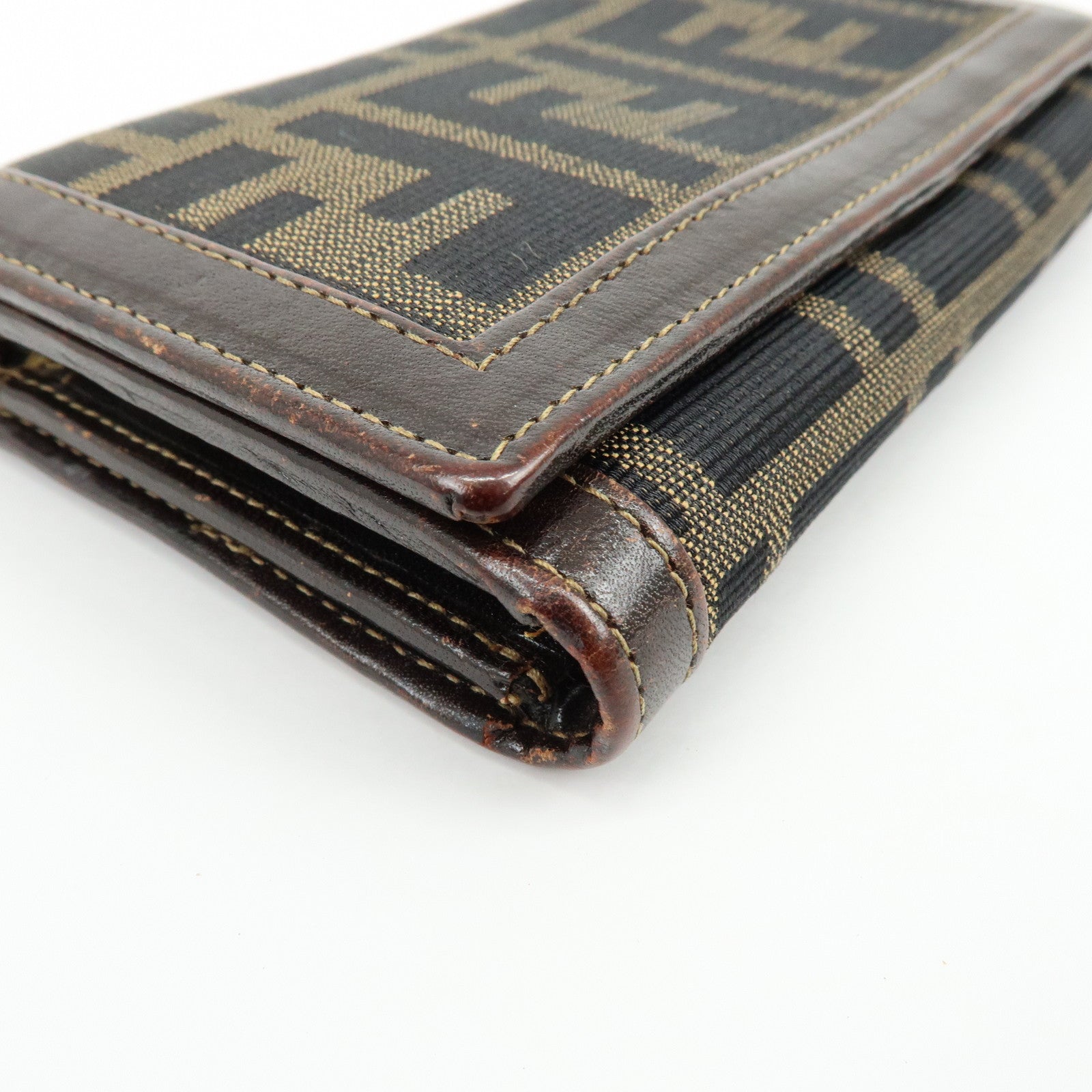 FENDI Zucca Canvas Leather Bi-fold Compact Wallet Brown 31052