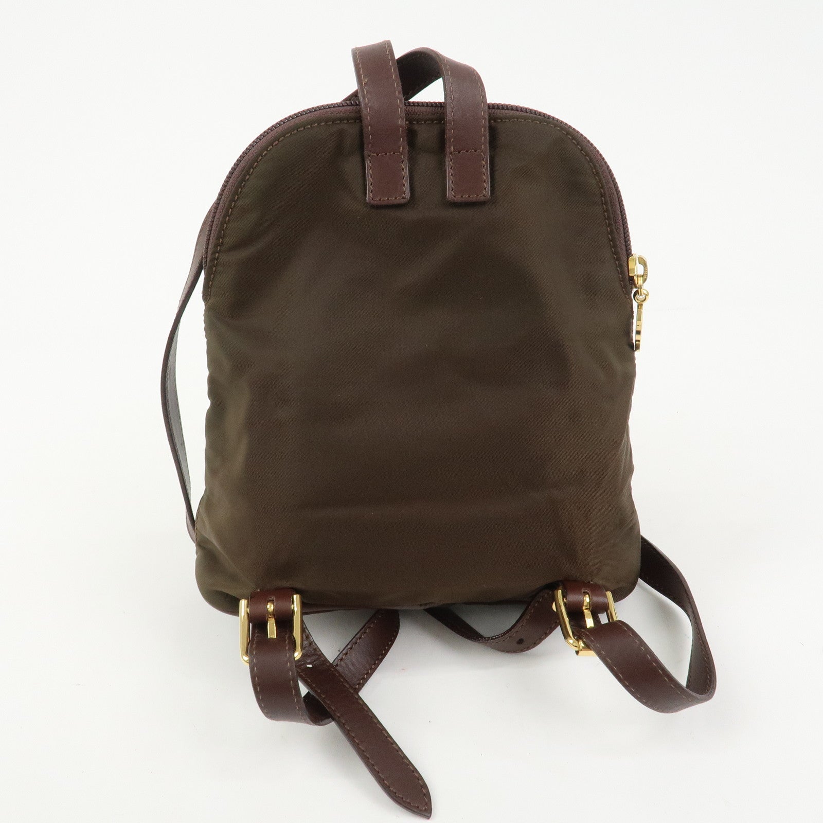 CELINE Logo Nylon Leather Backpack Ruck Sack Brown