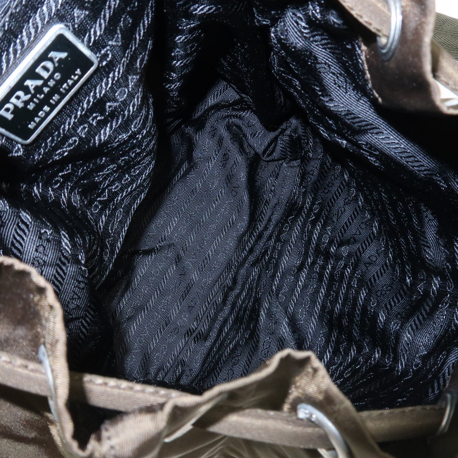 PRADA Triangle Logo Nylon Leather Backpack Rucksack Khaki B6677