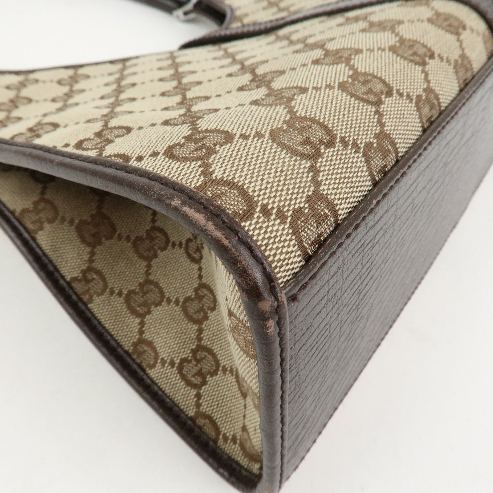 GUCCI Jackie Canvas Leather Shoulder Bag Hand Bag Beige Brown 01719