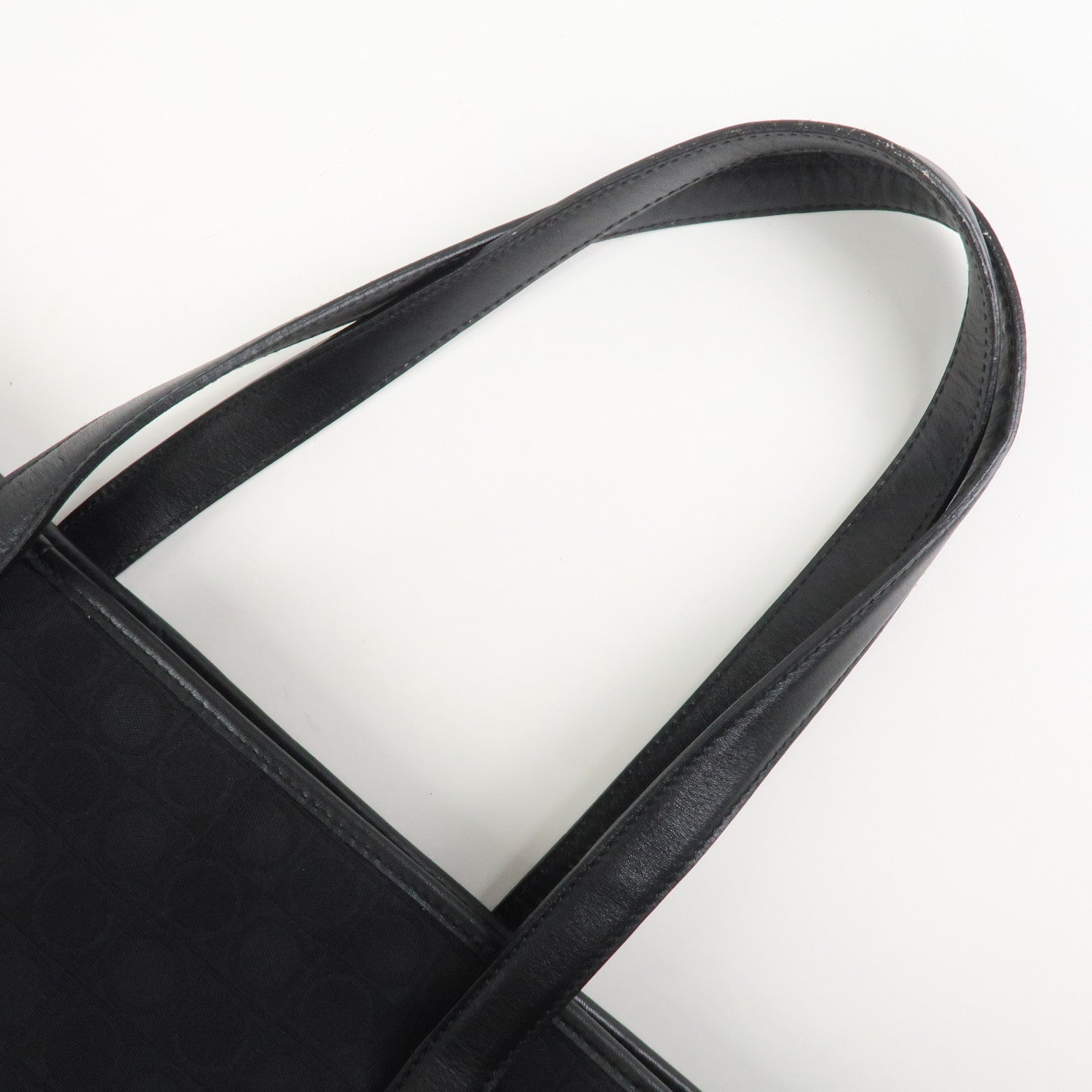 Ferragamo Gancini Canvas Leather Tote Bag Black AAU-21-2812