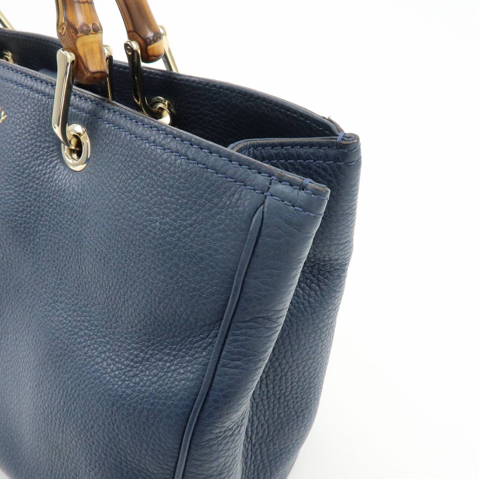 GUCCI Bamboo Shopper Medium 2Way Bag Shoulder Bag Navy 323660