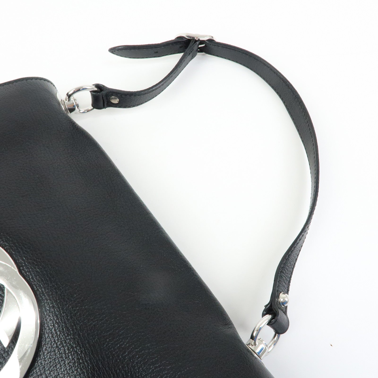 GUCCI Interlocking G Leather Shoulder Bag Hand Bag Black 115746