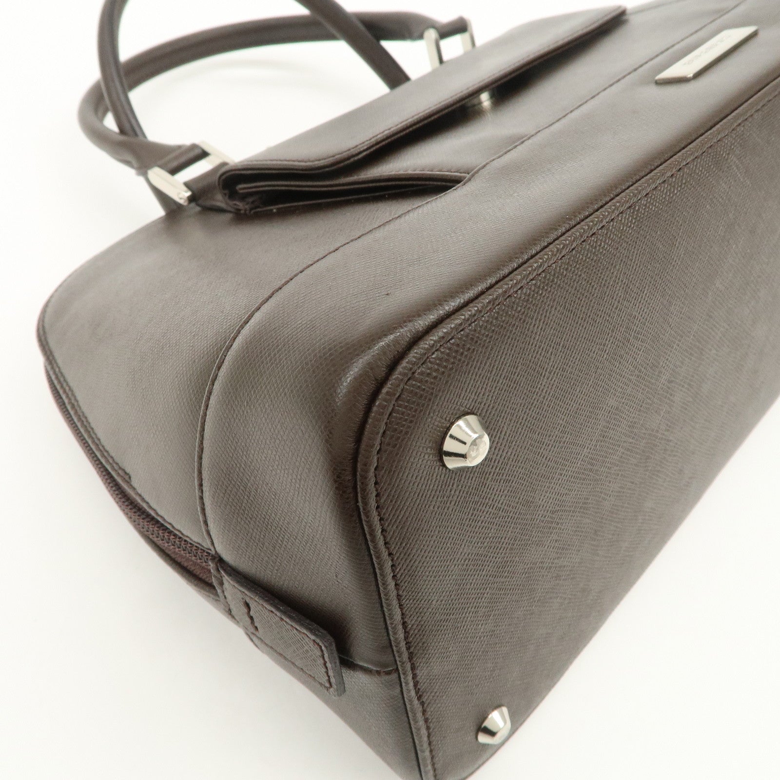 BURBERRY Logo Leather Hand Bag Brown