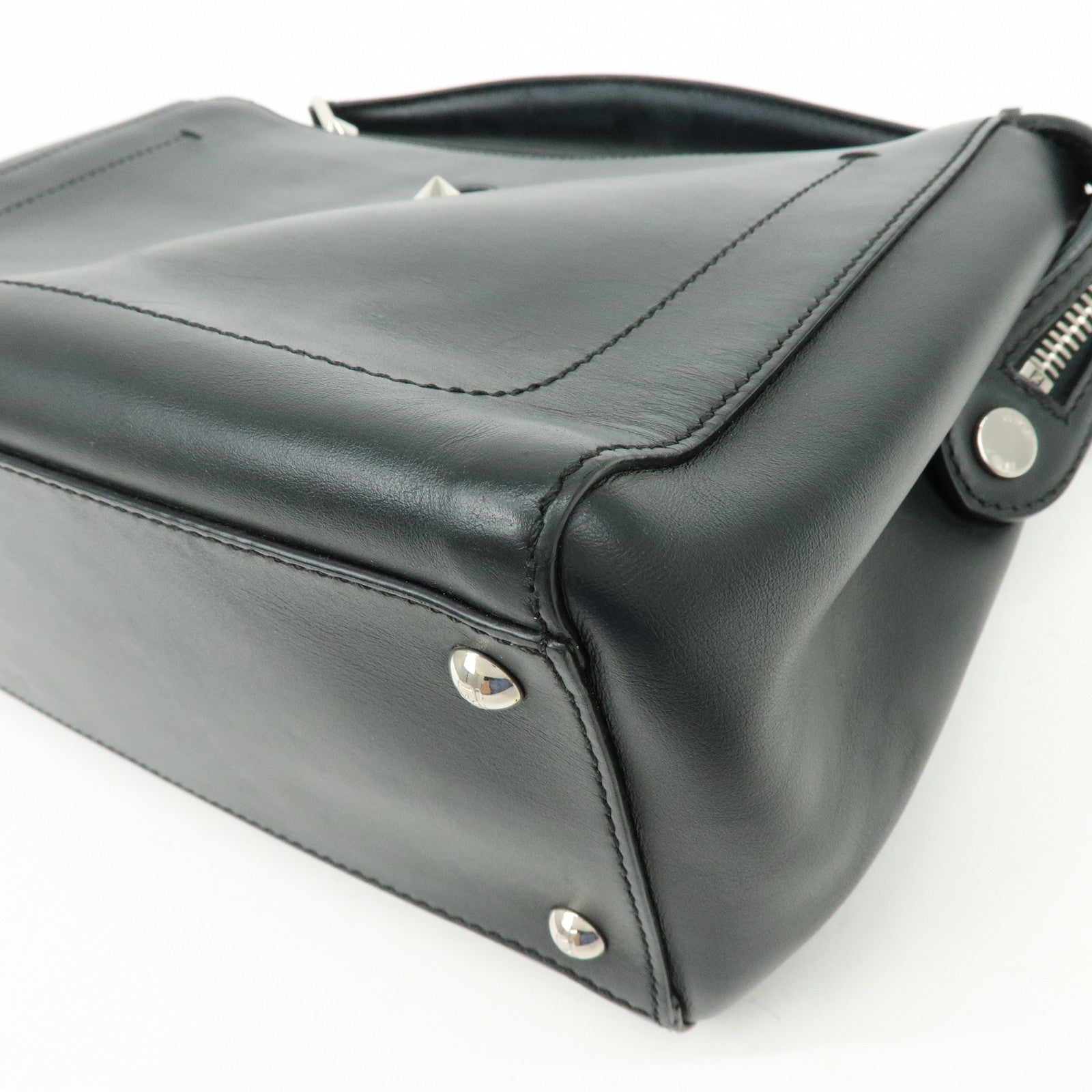 FENDI Dotcom Leather 2WAY Bag Hand Bag Shoulder Bag Black 8BN293