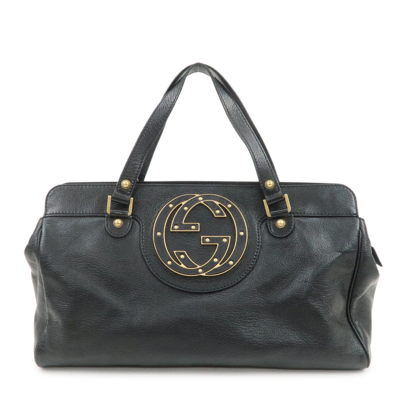 GUCCI Interlocking G Leather Hand Bag Shoulder Bag Black 121551