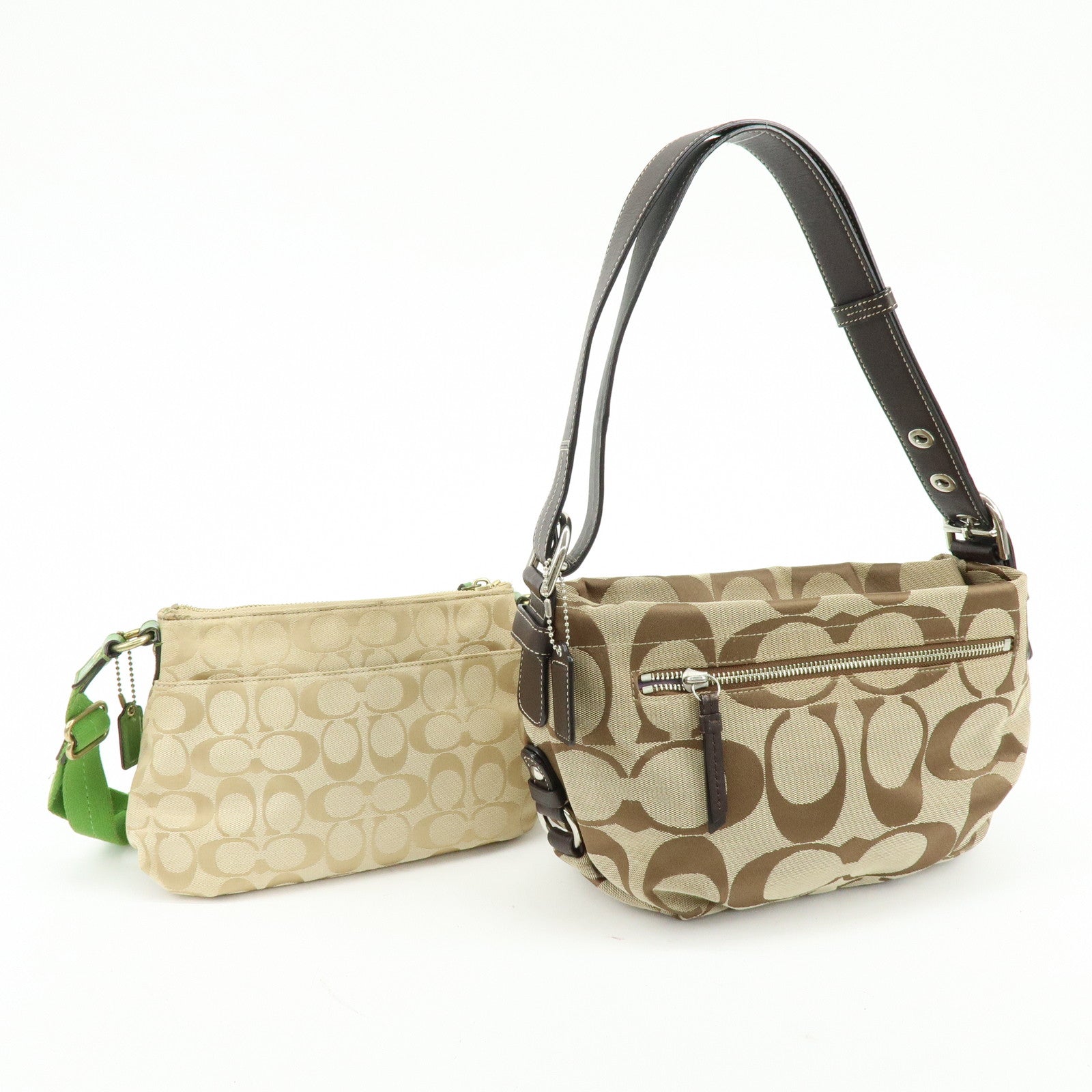 COACH Set of 2 Signature Poppy Canvas Patent Leather Shoulder Bag