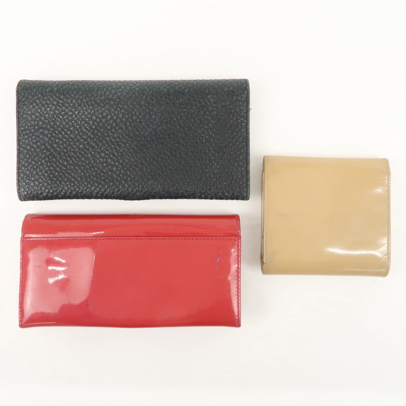 Ferragamo Set of 3 Leather Wallet Red Black Beige Used