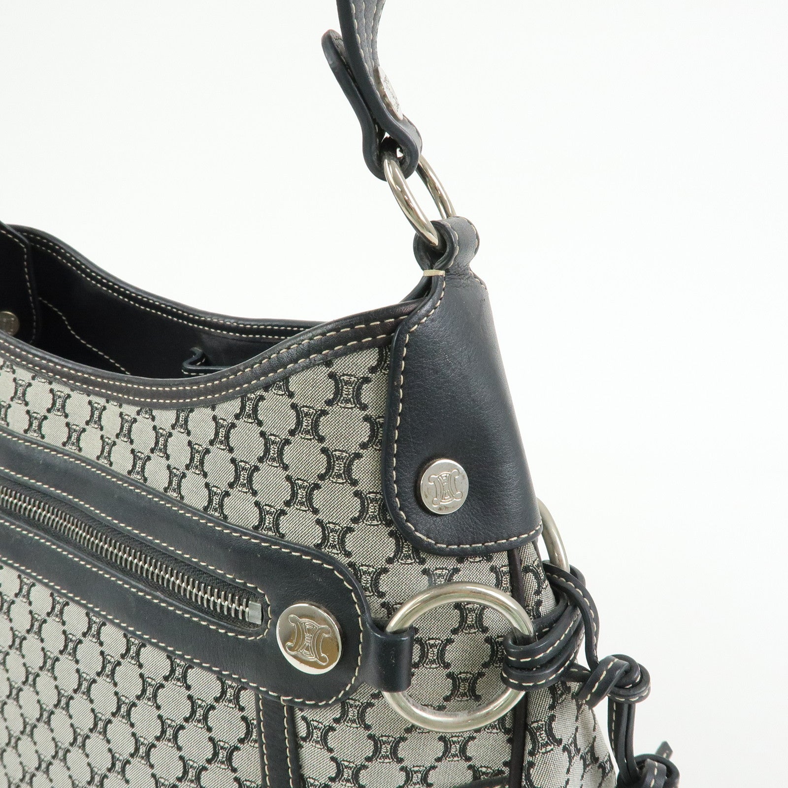 CELINE Macadam Canvas Leather Shoulder Bag Hand Bag Black