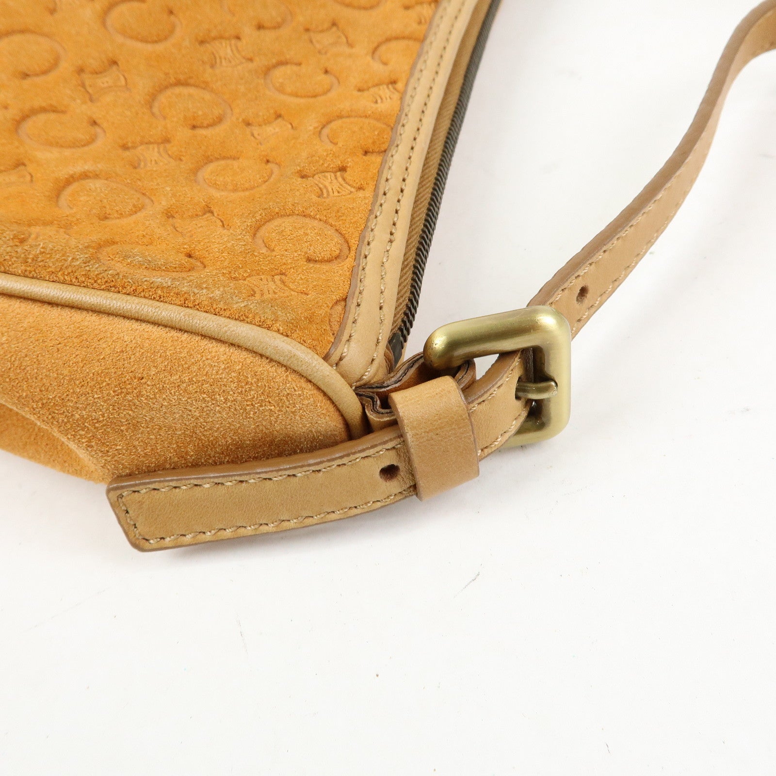 CELINE C Macadam Suede Leather Shoulder Bag Hand Bag Brown
