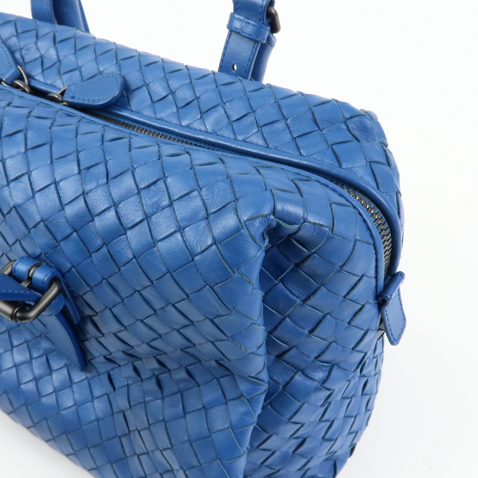 BOTTEGA VENETA Intrecciato Nappa Leather Boston Bag Hand Bag Blue