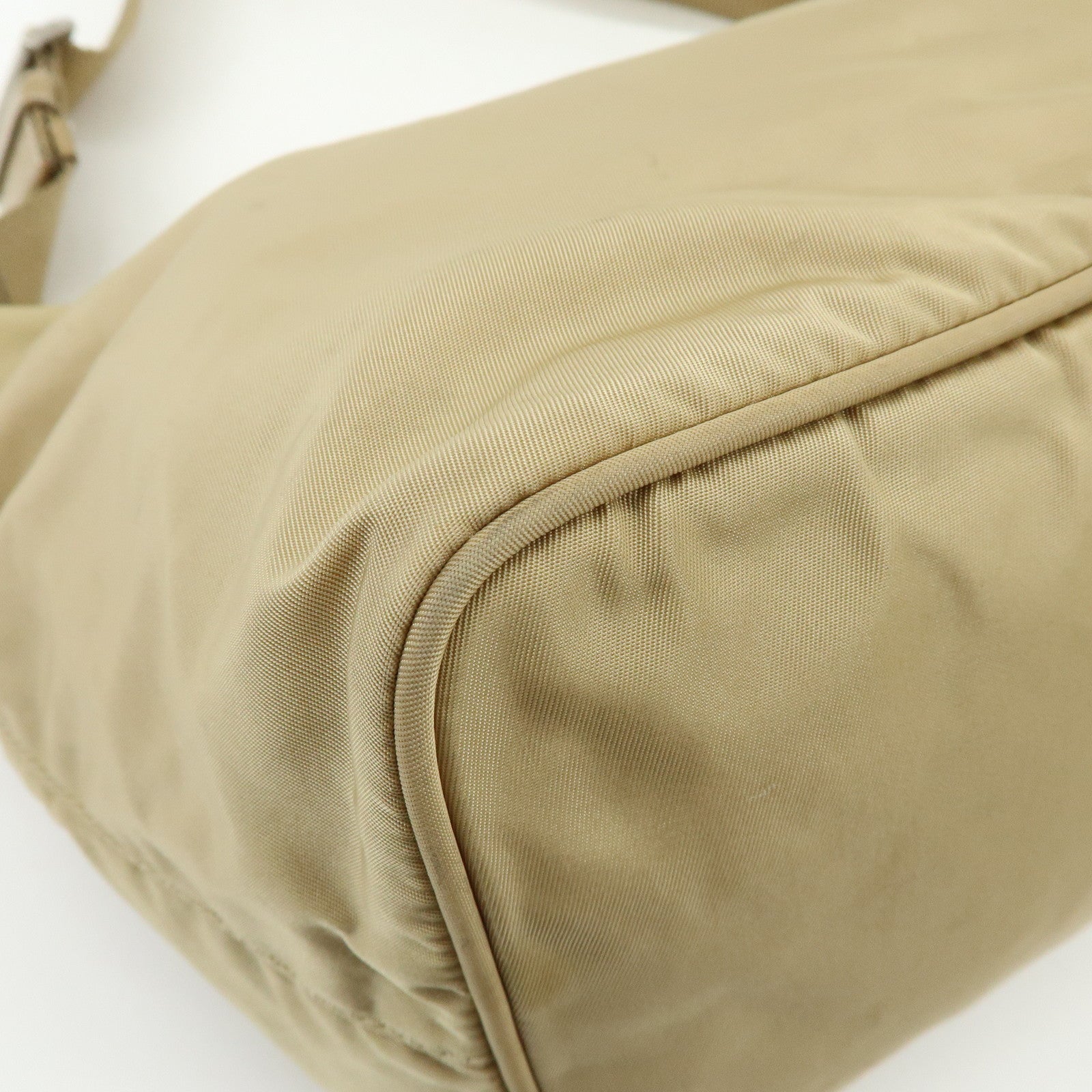 PRADA Triangle Logo Nylon Leather Shoulder Bag Hand Bag Beige