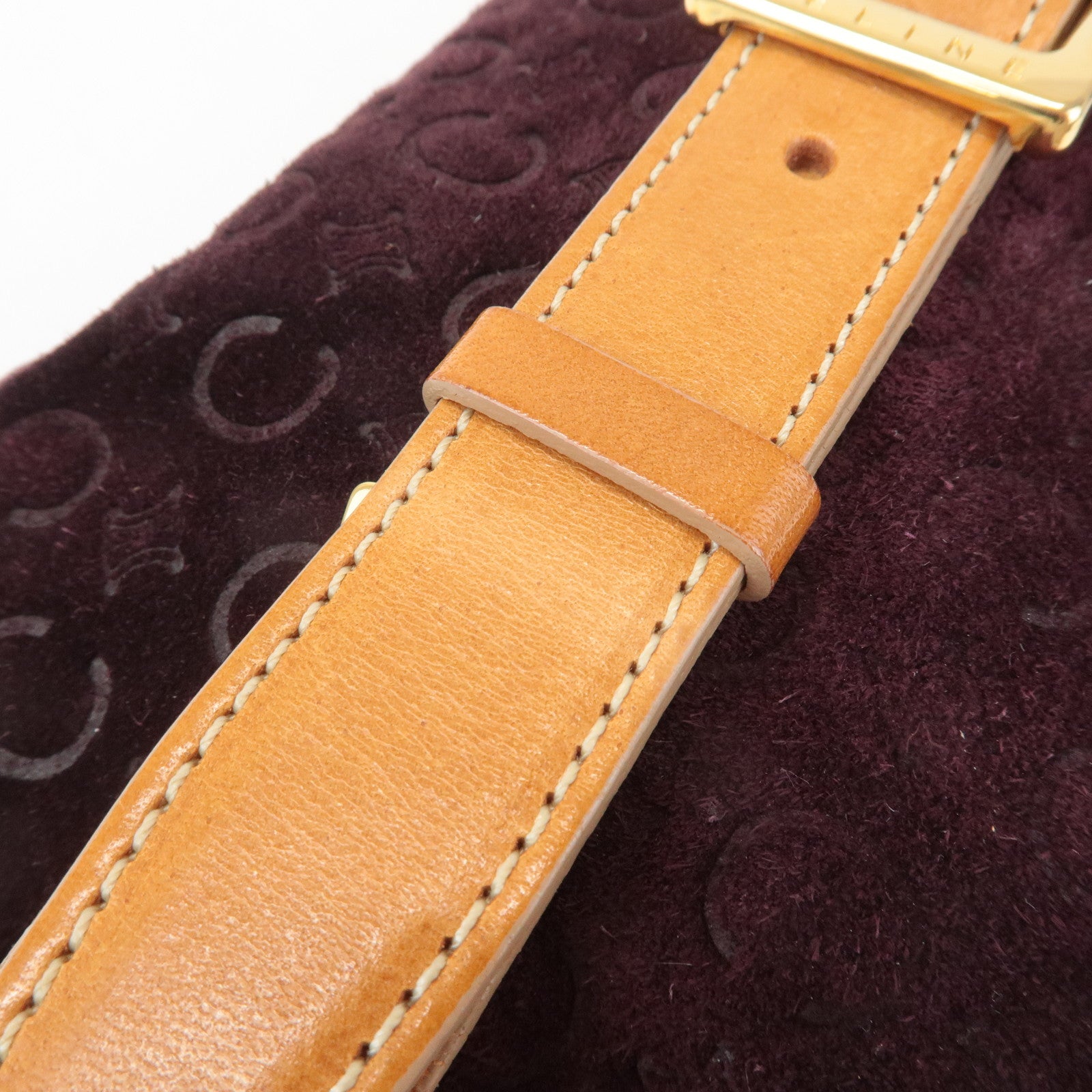 CELINE C Macadam Suede Leather Shoulder Bag Bordeaux Brown
