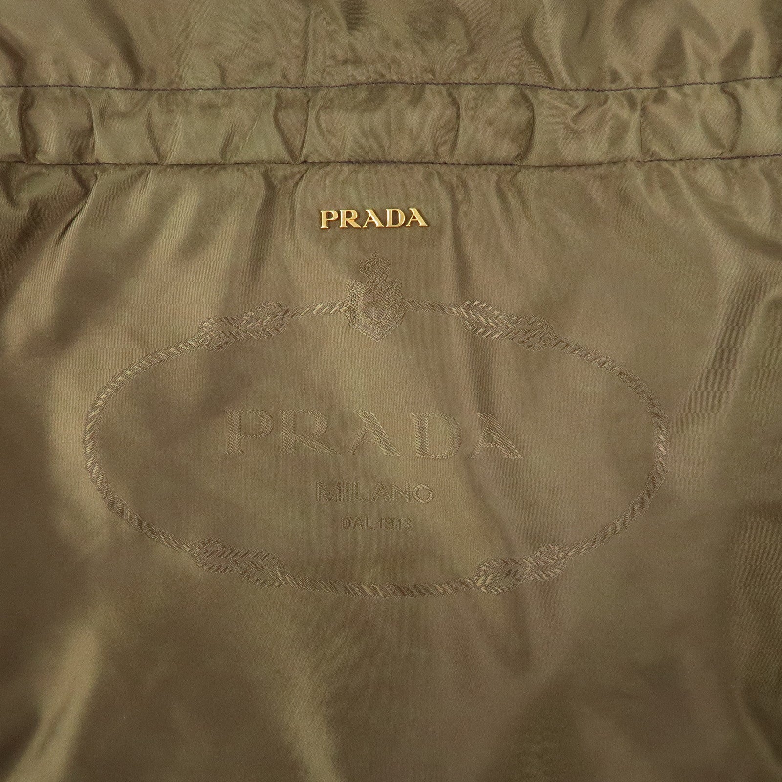 PRADA Logo Nylon Leather Drawstring Tote Bag Shoulder Bag Brown