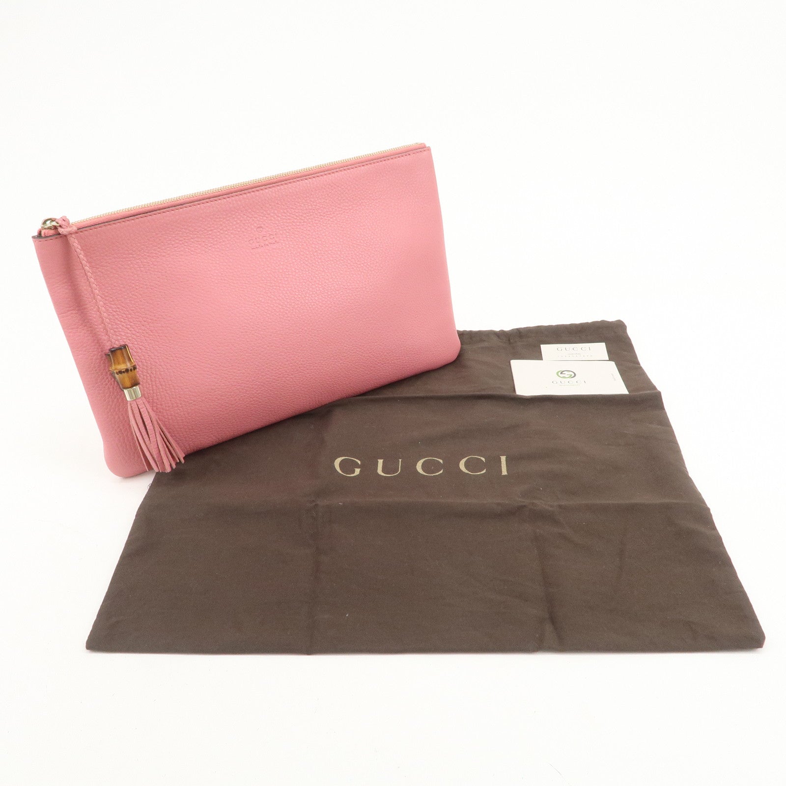 GUCCI Bamboo Leather Hand Bag Clutch Bag Pouch Pink