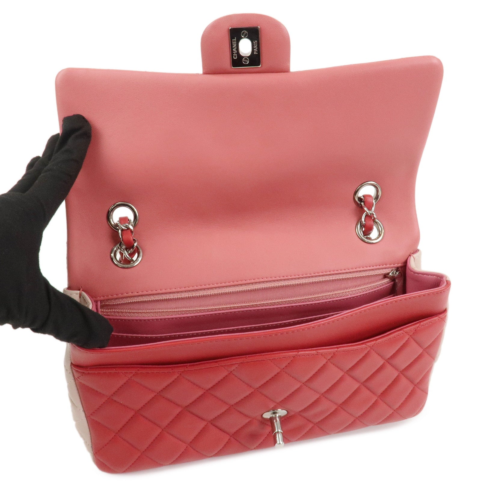 CHANEL Matelasse 25 Lamb Skin Chain Shoulder Bag Pink Red A90214