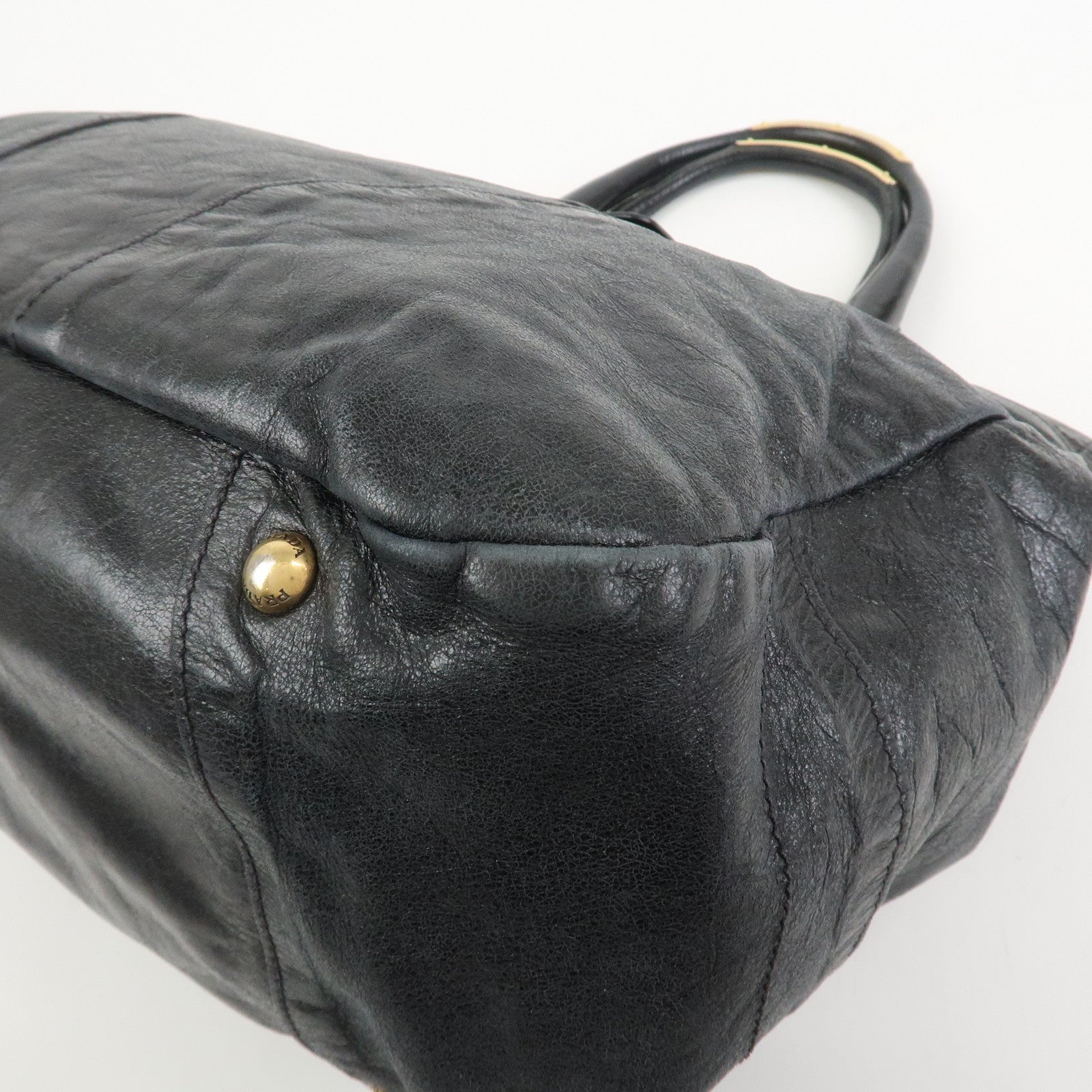 PRADA Logo Leather Tote Bag Shoulder Bag Black