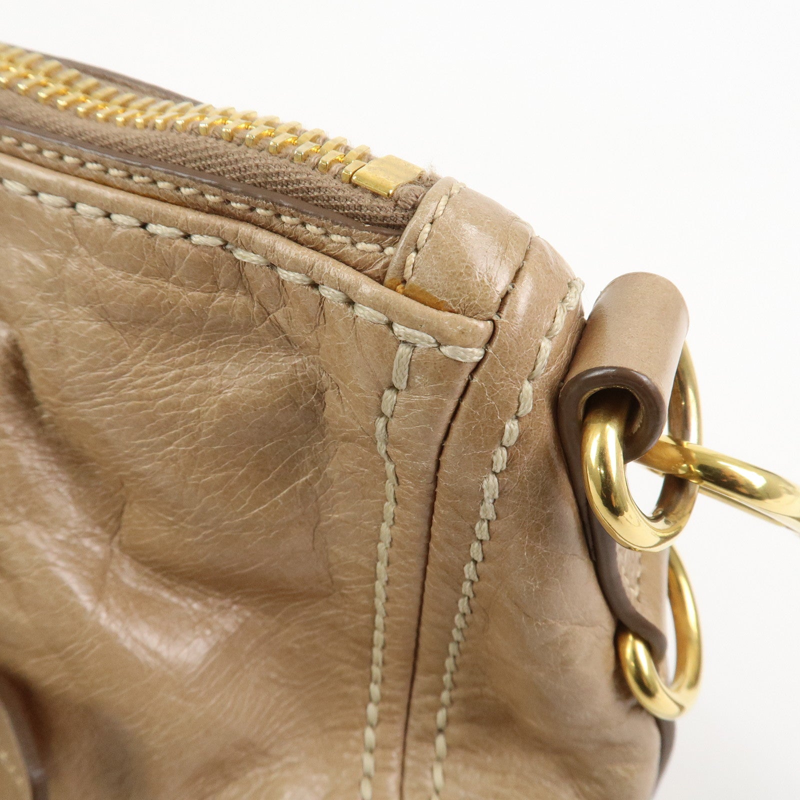 PRADA Leather 2Way Bag Hand Bag Shoulder Bag Light Brown BL0727