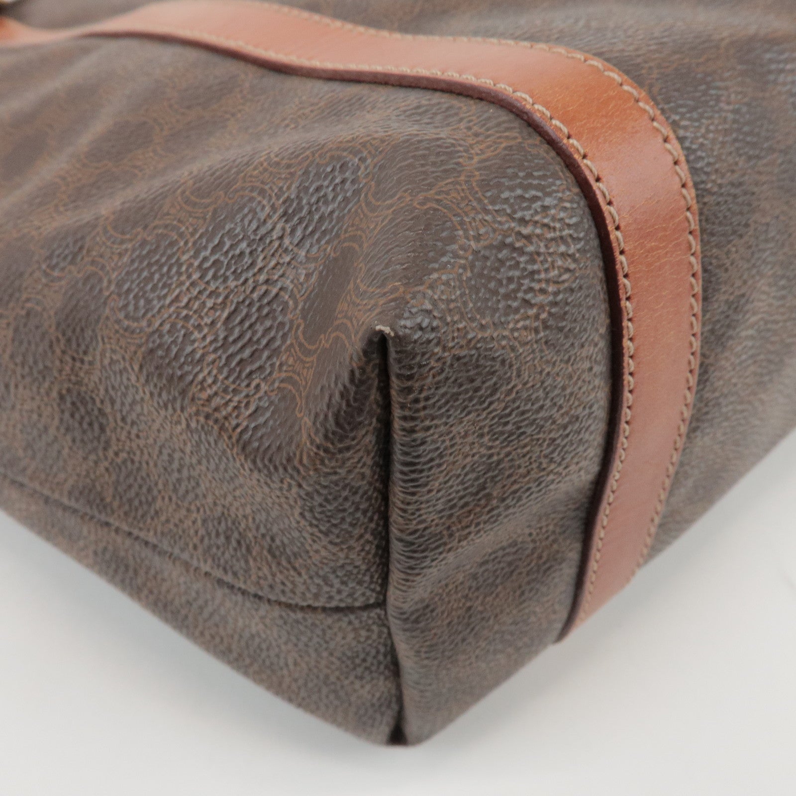 CELINE Macadam PVC Coated Canvas Leather Tote Bag Hand Bag Brown