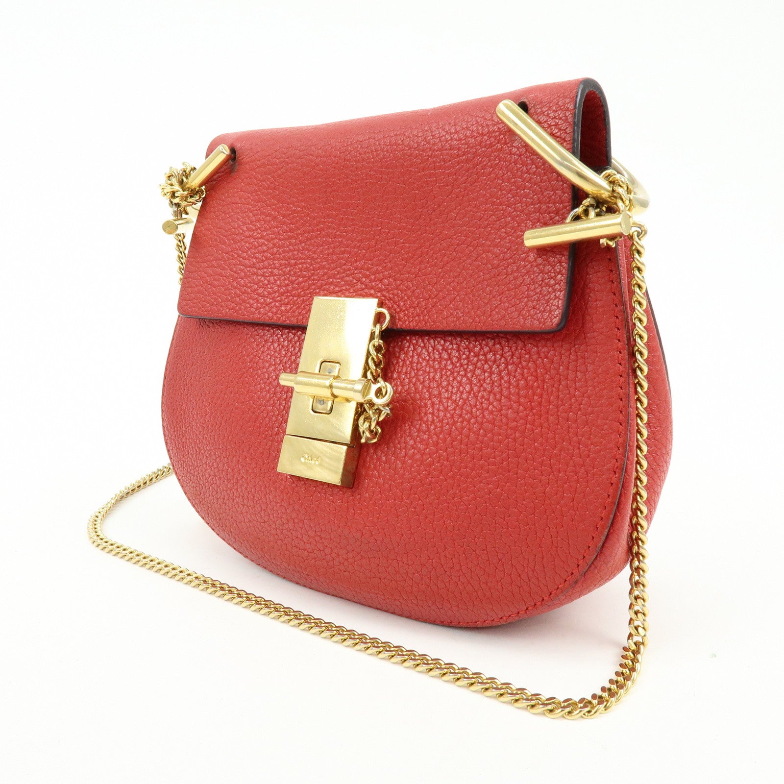 Chloe Drew Leather Chain Shoulder Bag Crossbody Bag Red
