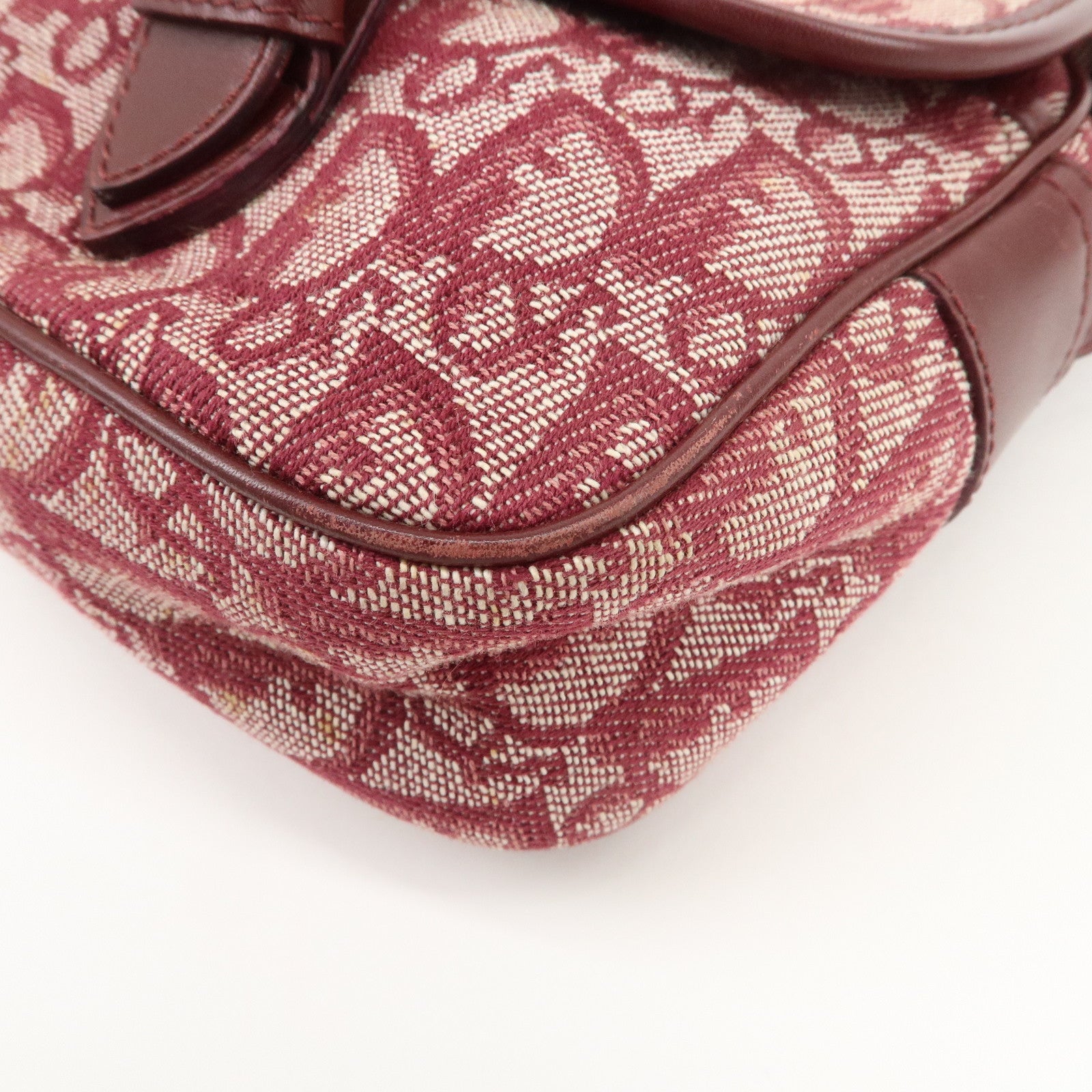 Christian Dior Trotter Jacquard Leather Shoulder Bag Burgundy