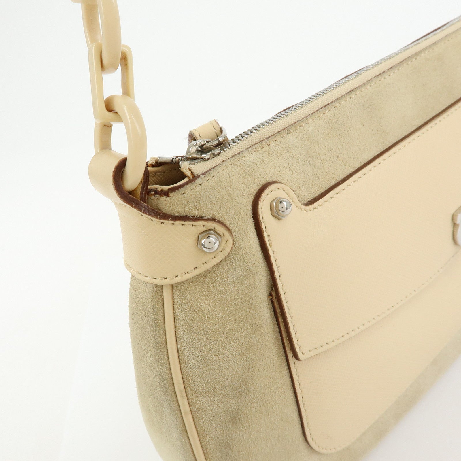 Ferragamo Gancini Suede Leather Shoulder Bag Hand Bag Beige