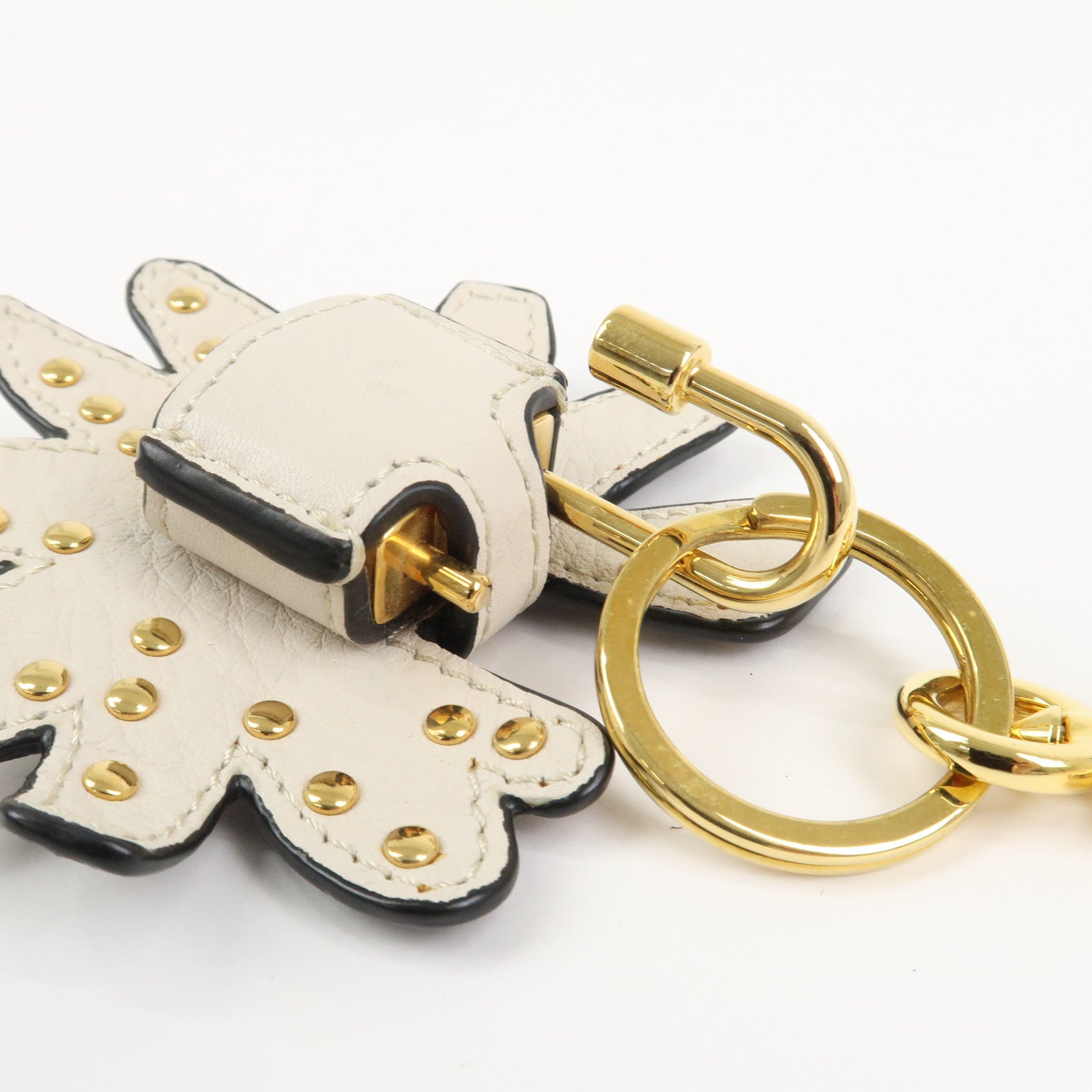 BURBERRY Leather Metal Bag Charm Key Holder Navy Gold