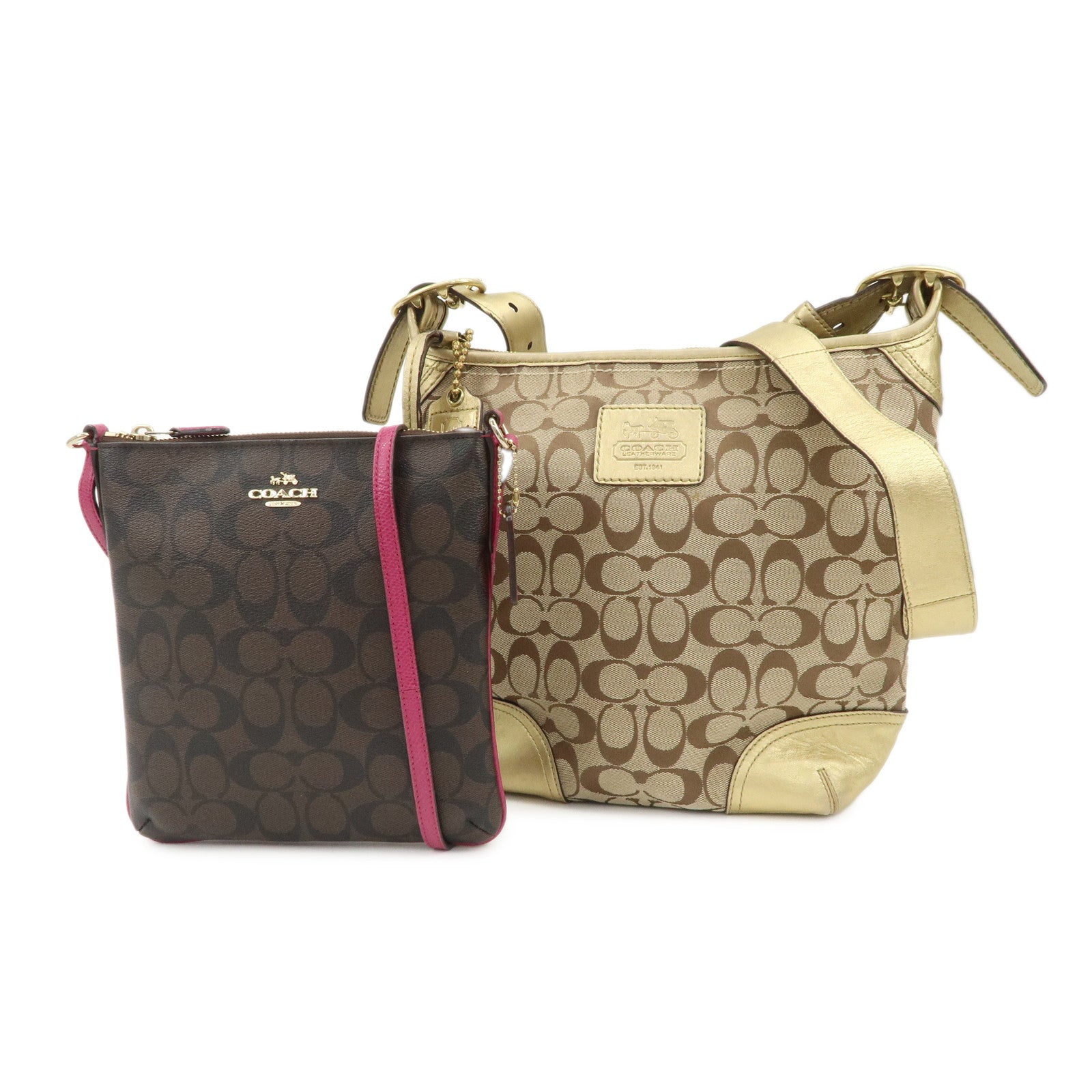 COACH Signature Canvas Leather Set of 2 Shoulder Bag Crossbody Bag