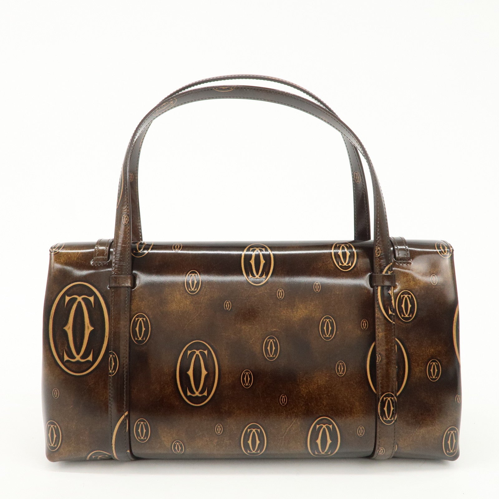 Cartier Happy Birthday 2C Logo Patent Leather Hand Bag Shoulder Bag