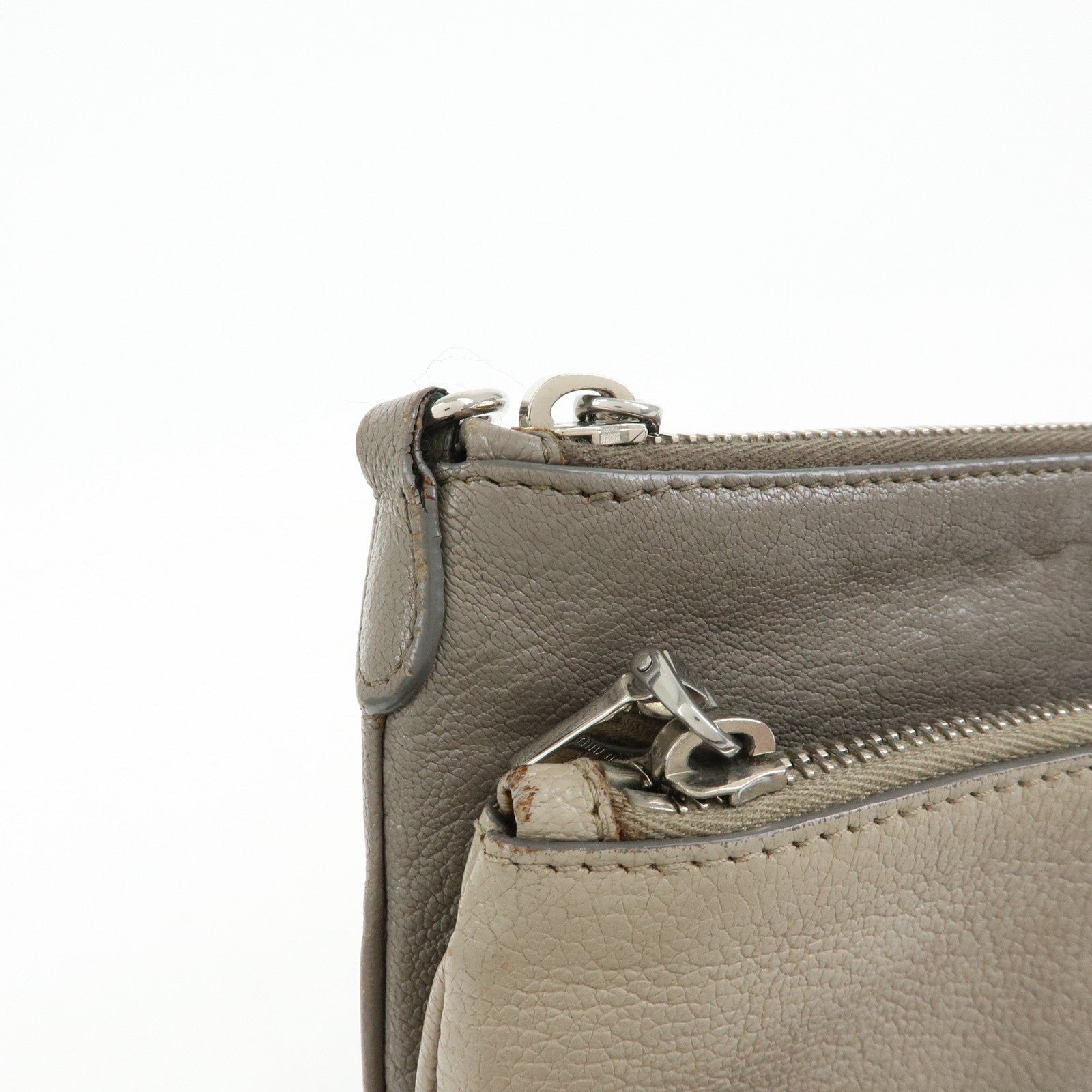 MIU MIU MADRAS Leather Shoulder Bag Crossbody Bag Gray RP0369