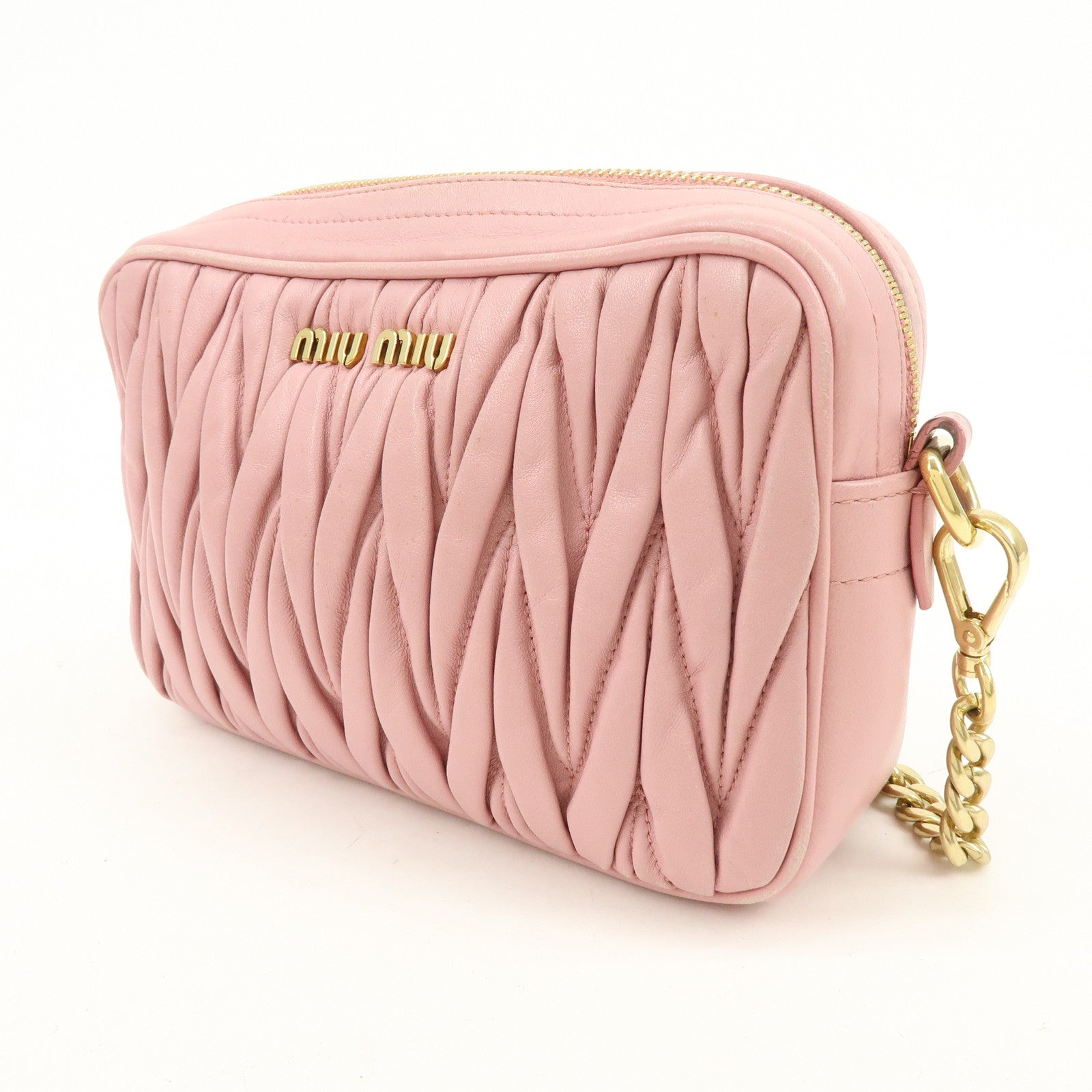 MIU MIU Matelasse Leather Chain Shoulder Bag Pink