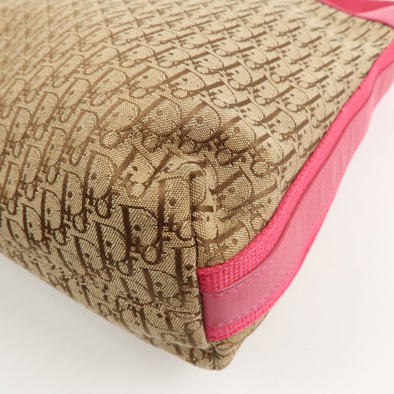 Christian Dior Trotter Canvas Leather Shoulder Bag Beige Pink