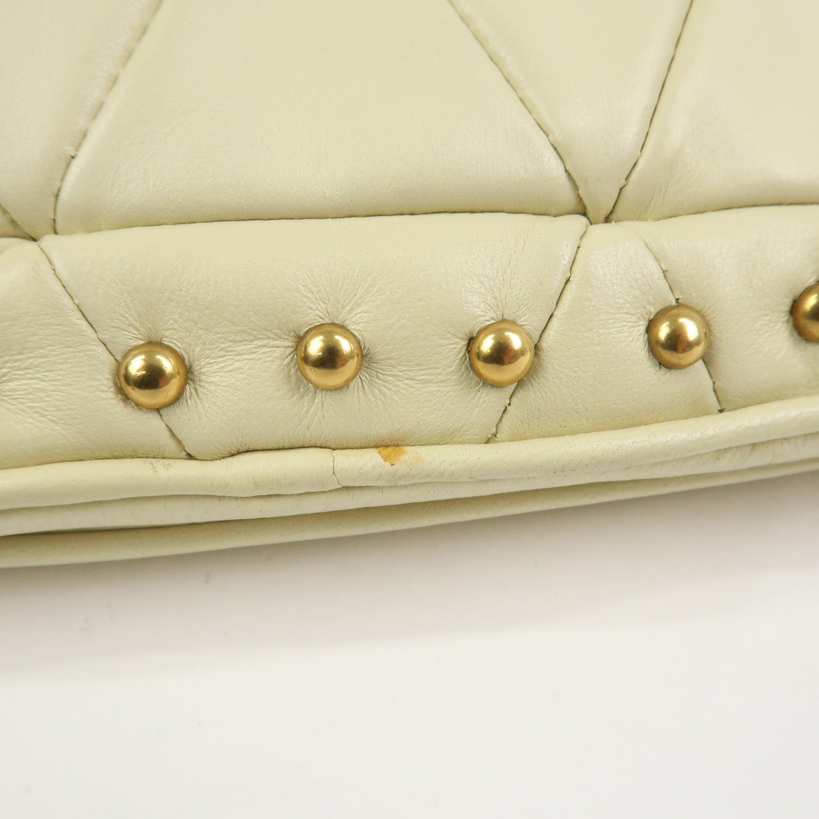 MIU MIU Logo Leather Shoulder Bag Hand Bag Cream