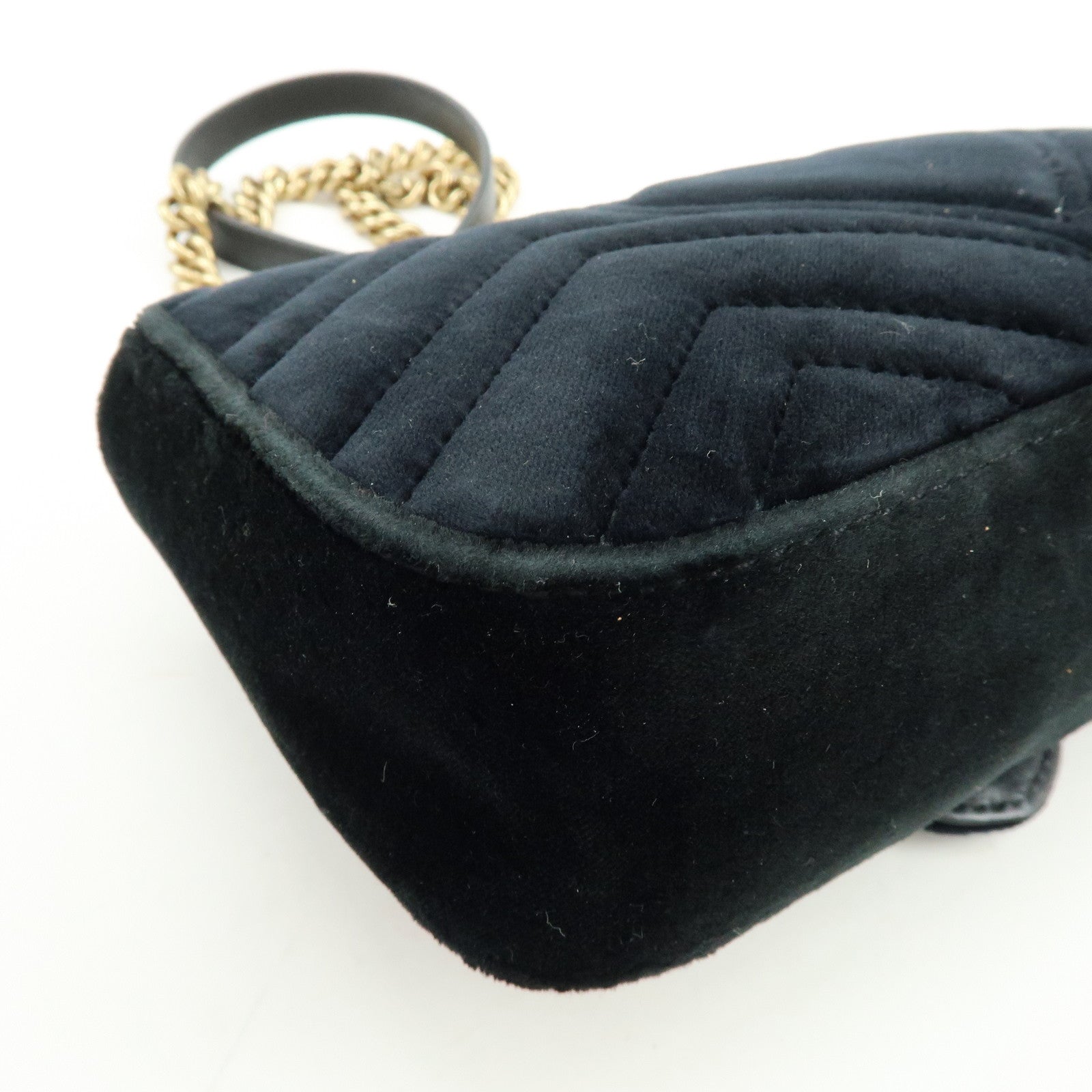 GUCCI GG Marmont Small Velvet Chain Shoulder Bag Black 446744
