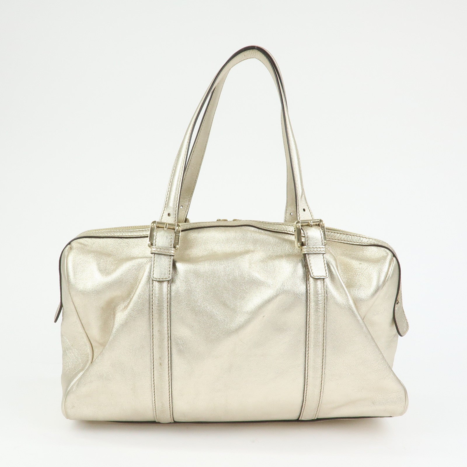 GUCCI Interlocking G Leather Boston Bag Hand Bag Gold 170010